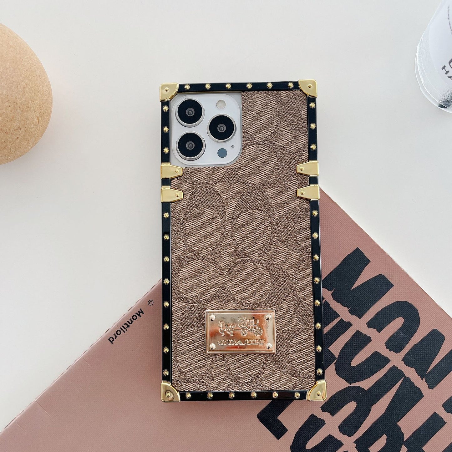 iPhone Luxury Branded C Letter Square Shaped Trunk Leather Case