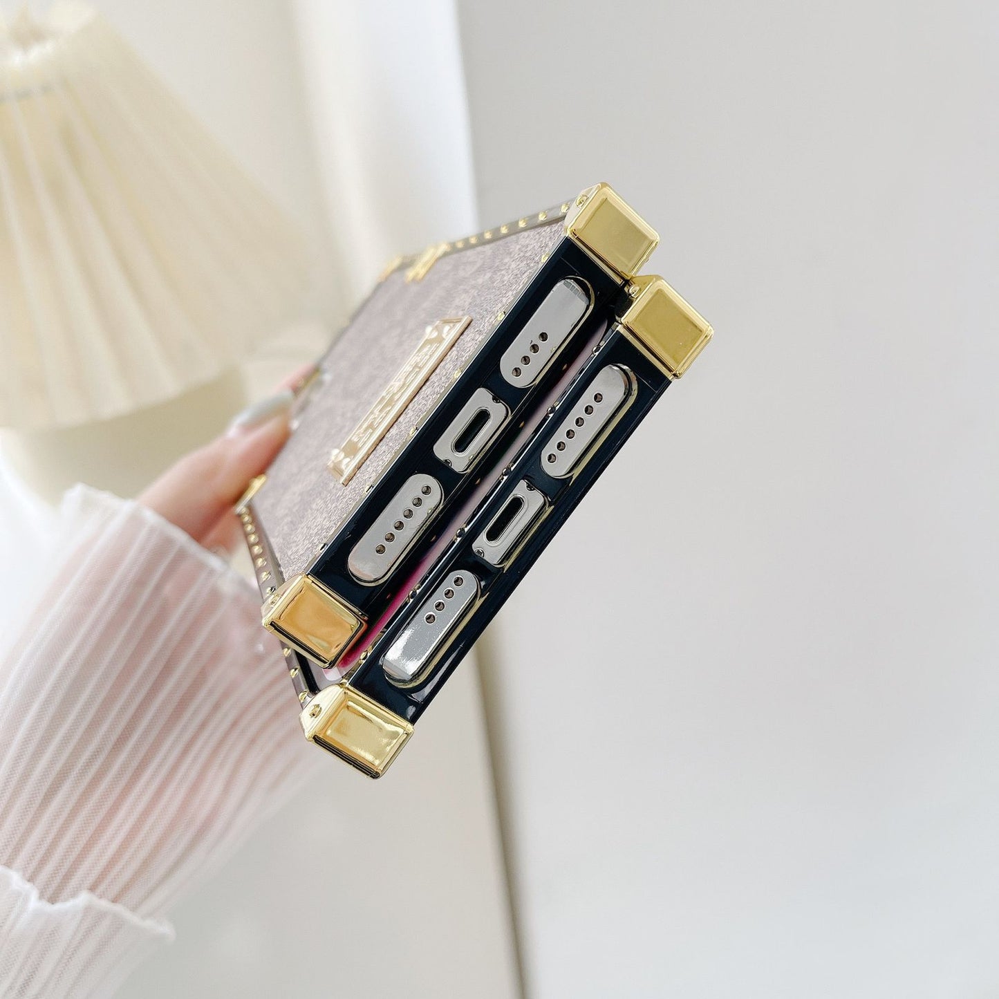 iPhone Luxury Branded C Letter Square Shaped Trunk Leather Case
