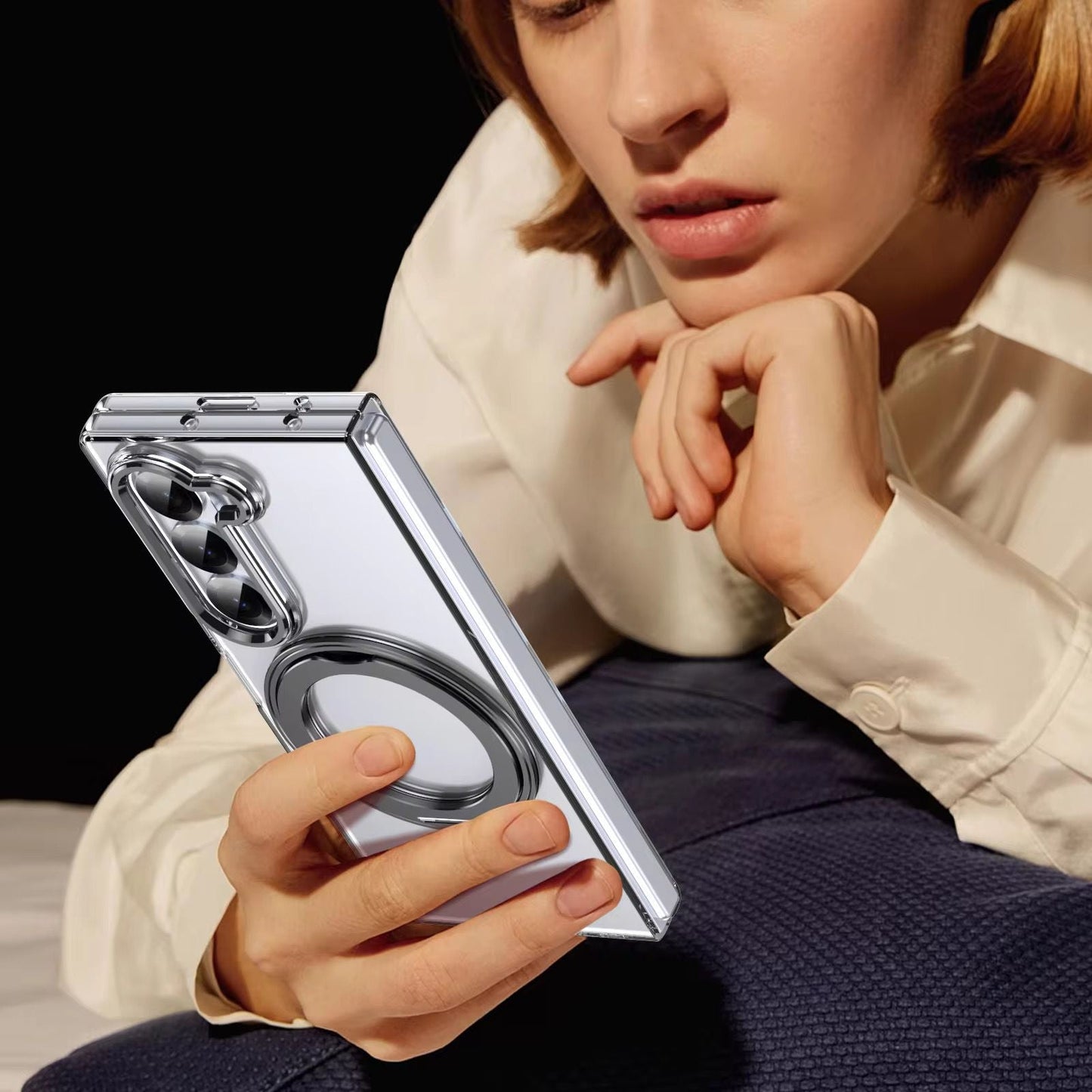 Premium Transparent Case with 360° Rotating Kickstand for Samsung Galaxy Z Fold 7 | No-Yellowing | Sleek Fit