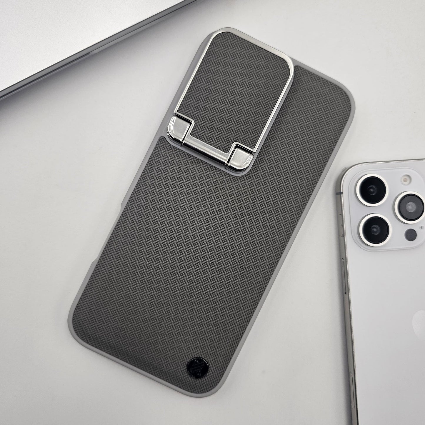 iPhone Dotted Feel Leather Foldable Stand Camera Protection Case Gray