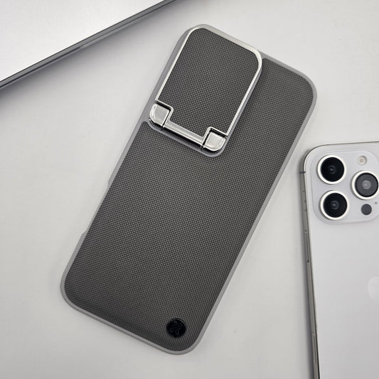 iPhone Dotted Feel Leather Foldable Stand Camera Protection Case Gray