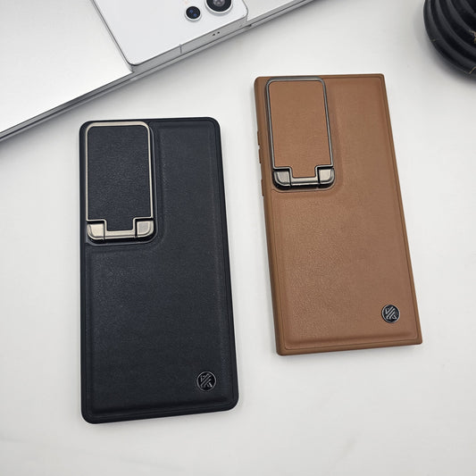 Samsung Galaxy S23 Ultra Leather Foldable Metal Stand Camera Protection Case