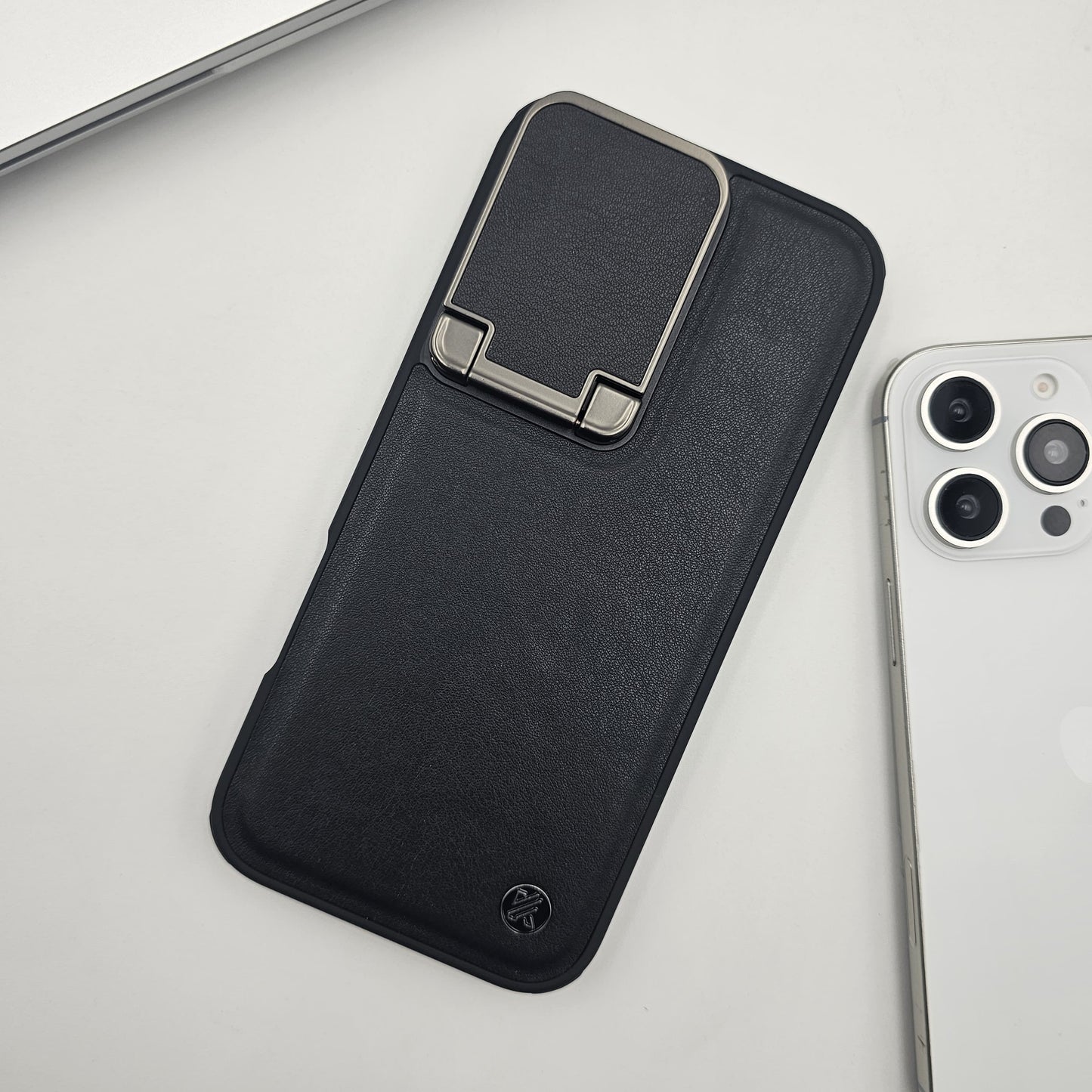 iPhone Leather Foldable Metal Stand Camera Protection Case Inside Micro-Fibre