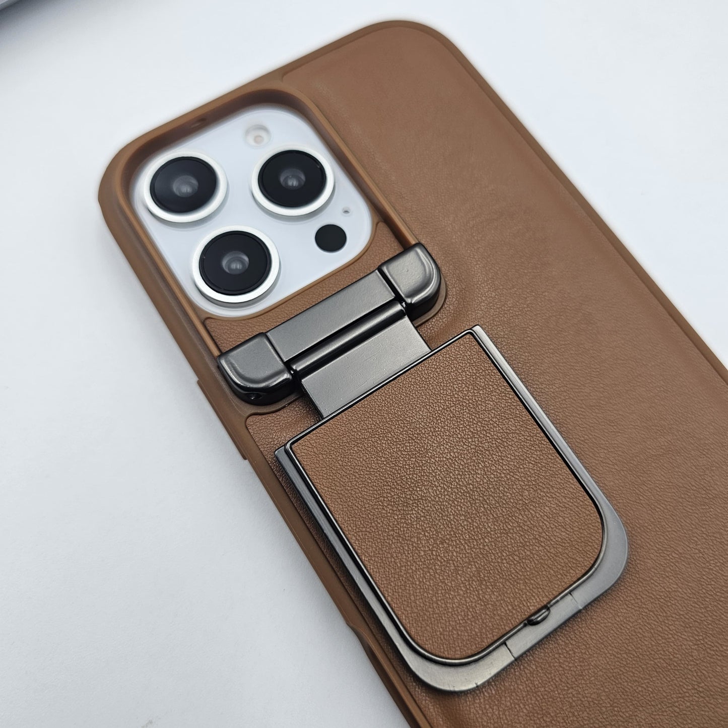 iPhone Leather Foldable Metal Stand Camera Protection Case Inside Micro-Fibre