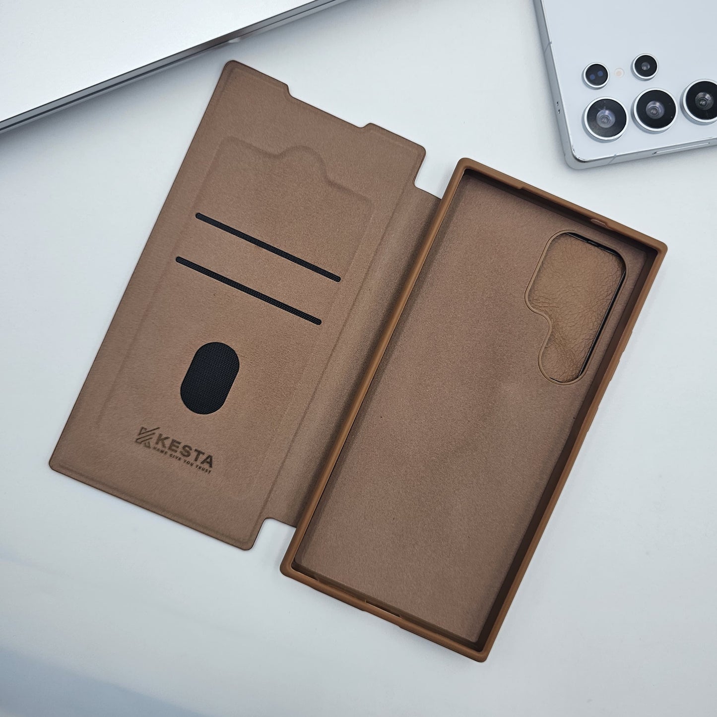 Samsung Galaxy S23 Ultra Flip Card Holder Leather Foldable Metal Stand Case