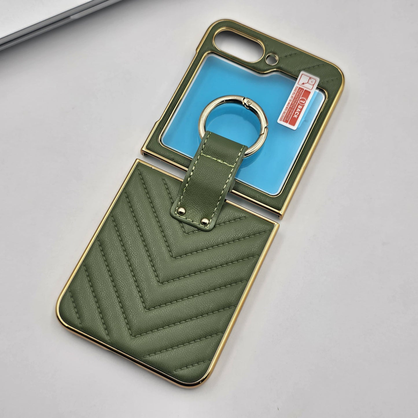 Luxury Puffer Leather Case with Ring Holder for Samsung Galaxy Z Flip 6 | Side Gold Plated Cover