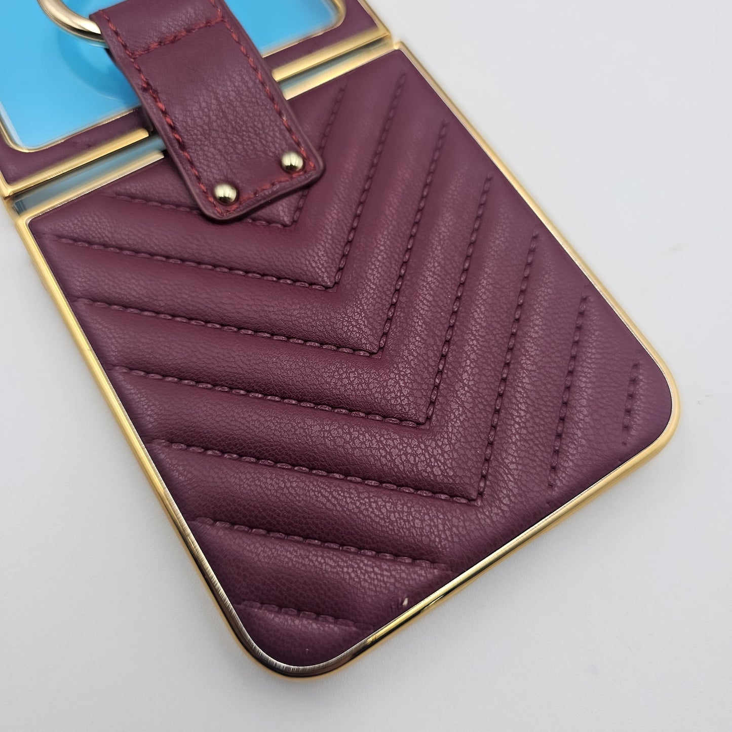 Luxury Puffer Leather Case with Ring Holder for Samsung Galaxy Z Flip 6 | Side Gold Plated Cover