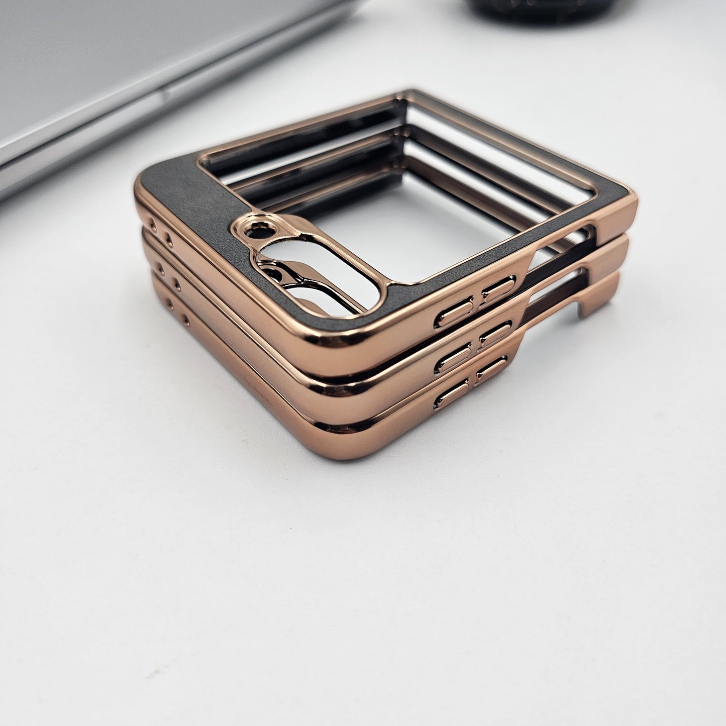 Samsung Galaxy Z Flip 5 Gold Electroplated Luxury Leather Case