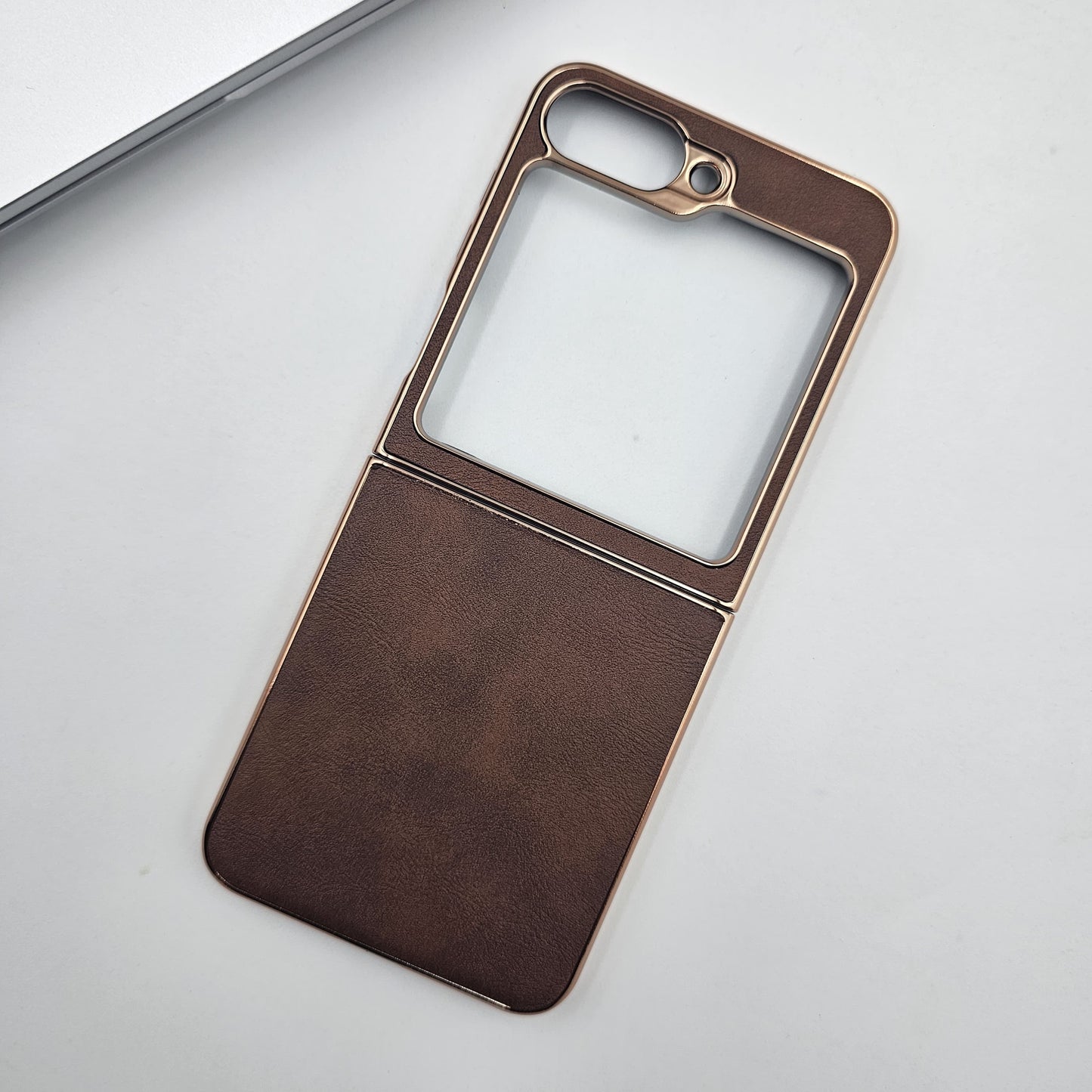 Samsung Galaxy Z Flip 5 Gold Electroplated Luxury Leather Case