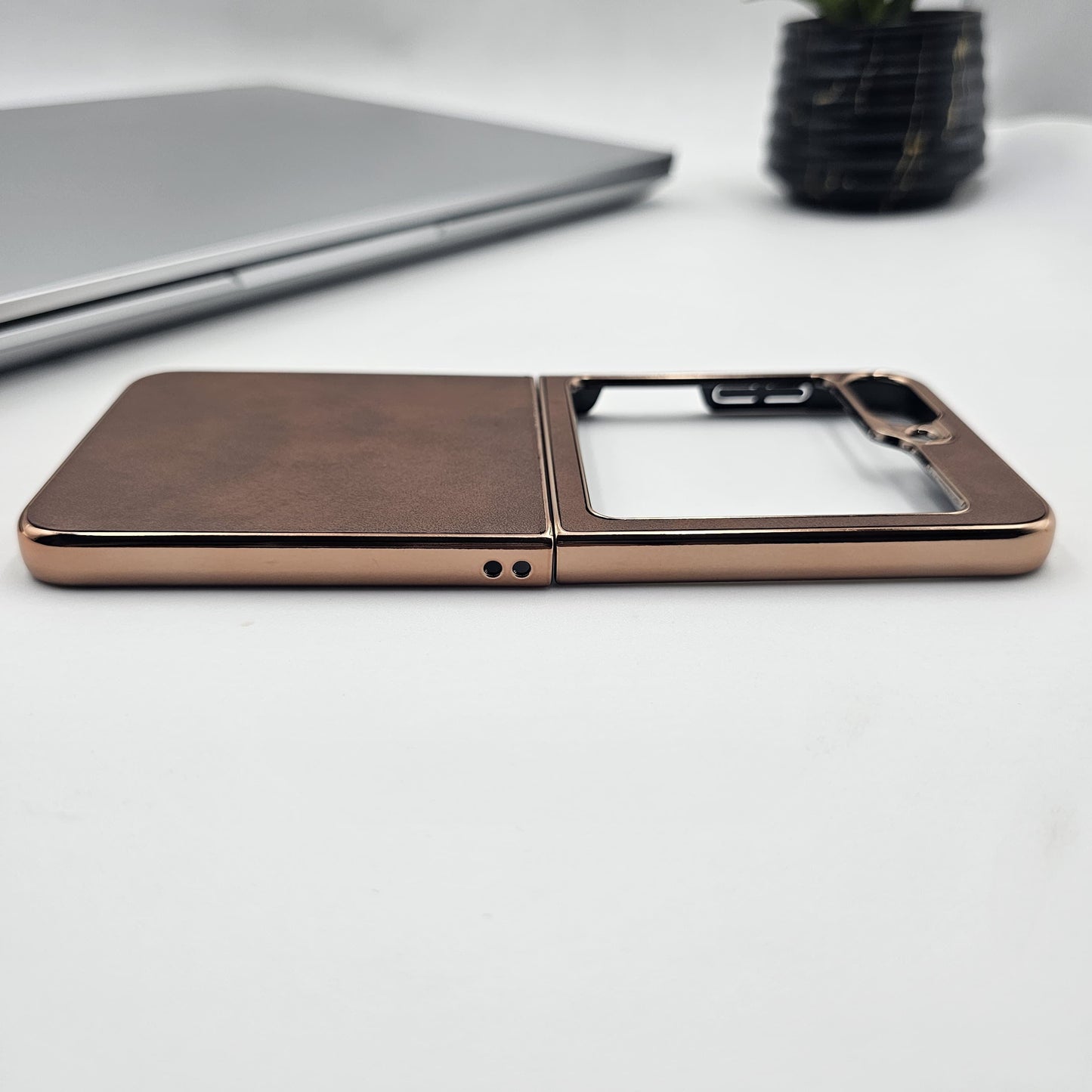 Samsung Galaxy Z Flip 5 Gold Electroplated Luxury Leather Case