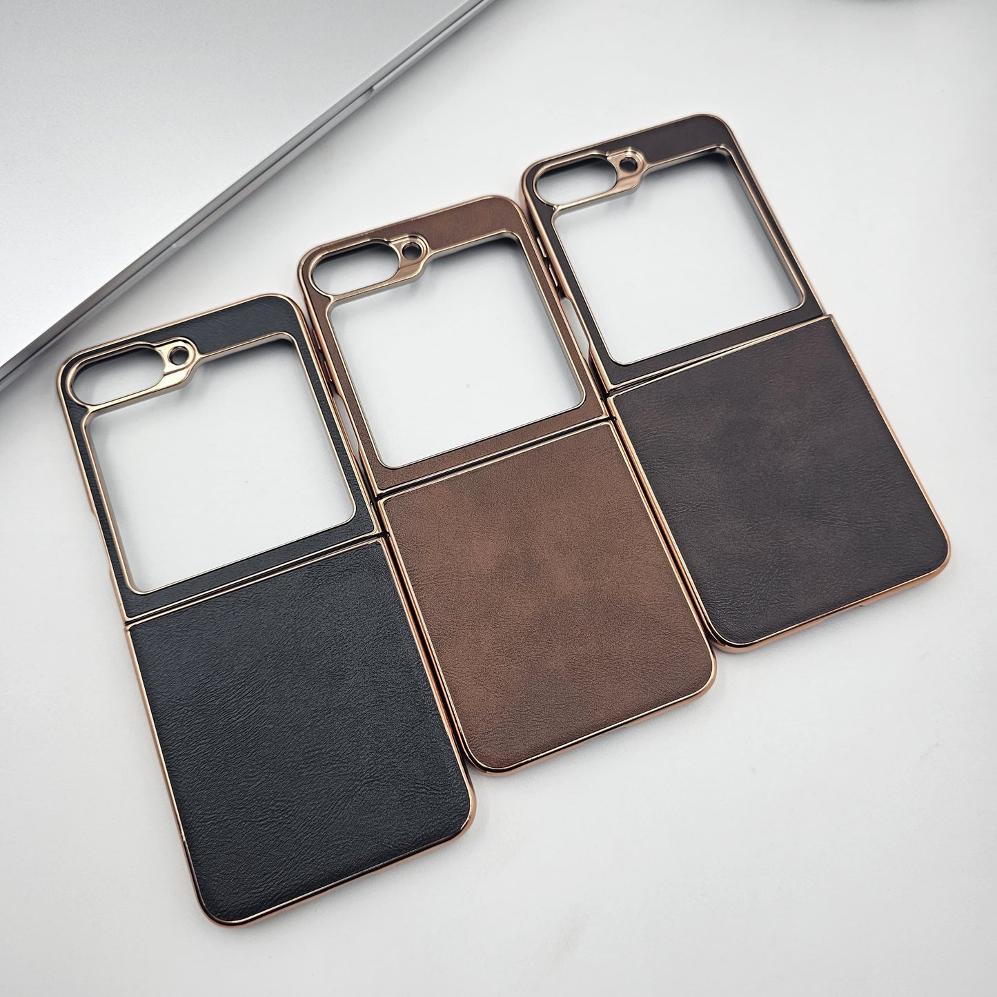 Samsung Galaxy Z Flip 6 Gold Electroplated Luxury Leather Case