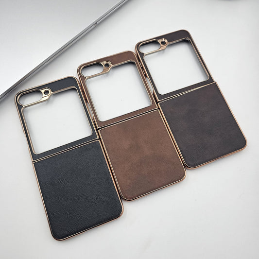 Samsung Galaxy Z Flip 6 Gold Electroplated Luxury Leather Case