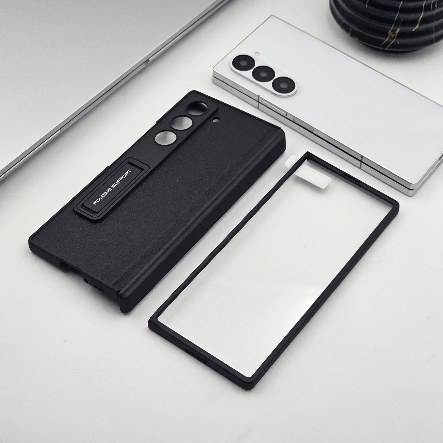 Samsung Galaxy Z Fold 6 PU Leather Kickstand Front Screen Protector Case