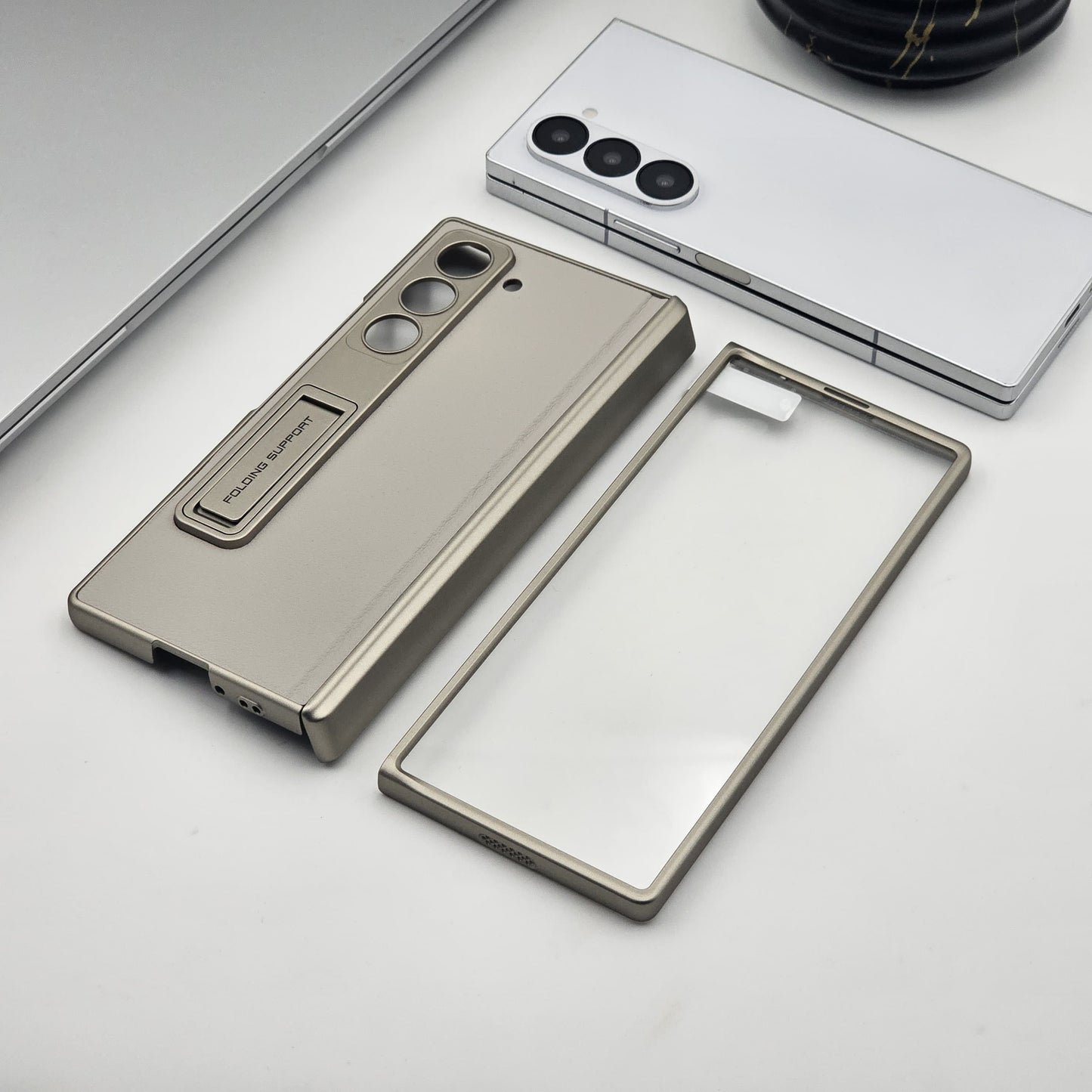 Samsung Galaxy Z Fold 6 PU Leather Kickstand Front Screen Protector Case