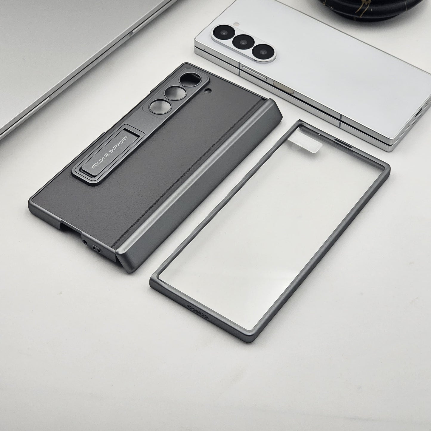 Samsung Galaxy Z Fold 6 PU Leather Kickstand Front Screen Protector Case