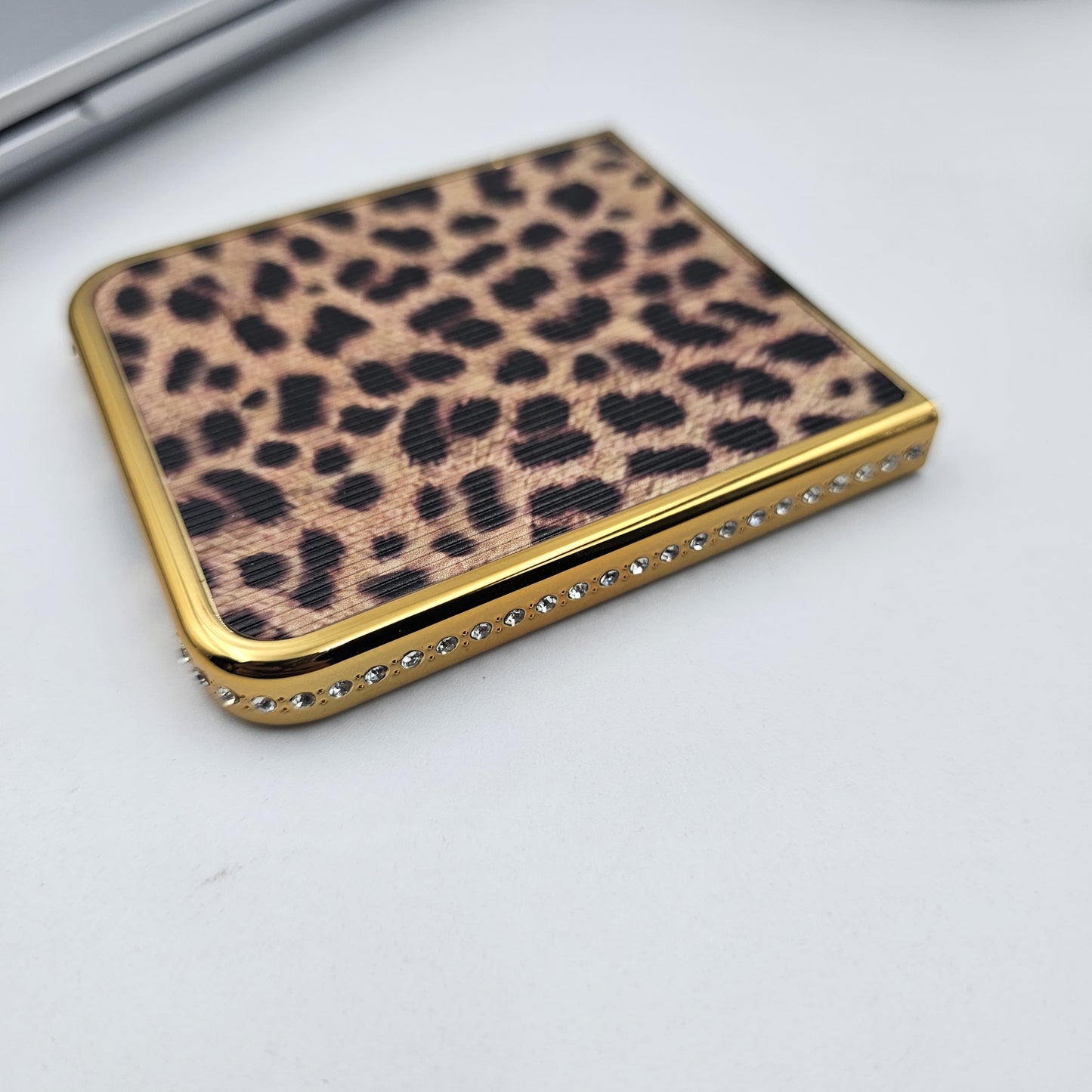 Luxury Leopard Print Case for Samsung Galaxy Z Flip 6 | Gold Plated with Side Diamonds | Designer Animal Print Cover