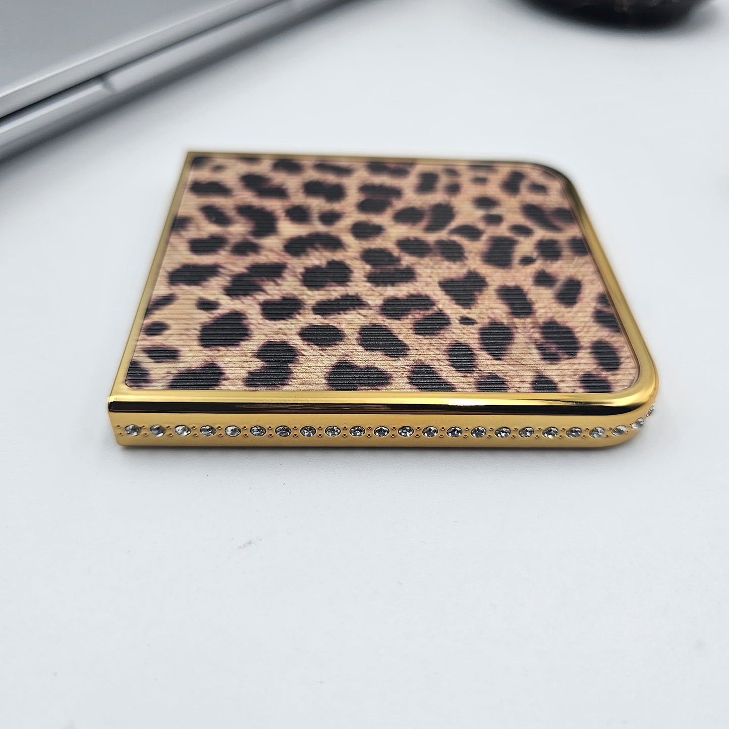 Luxury Leopard Print Case for Samsung Galaxy Z Flip 6 | Gold Plated with Side Diamonds | Designer Animal Print Cover