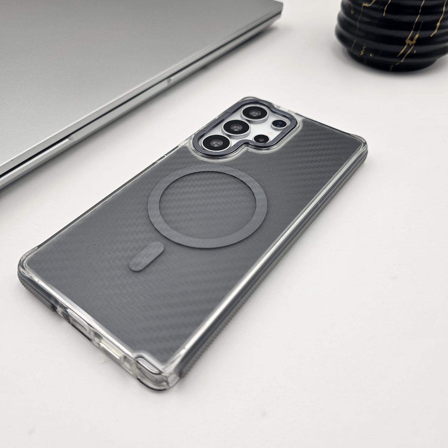 Carbon Fibre Matte MagSafe Case for Samsung Galaxy S24 Ultra | Smokey Finish Protection
