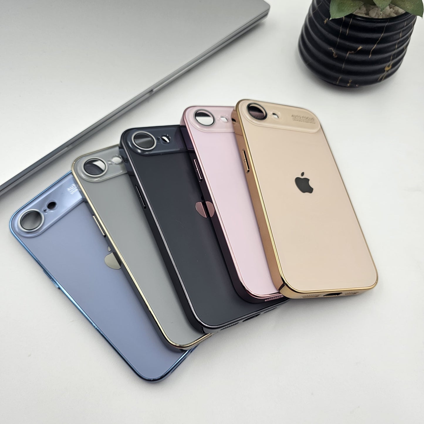iPhone 16E Luxury Backplane Glass Chromatic Lens Shield Case Cover