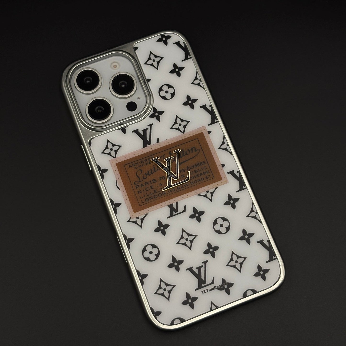 Luxury Fashion Brand Monogram Metal Style Frame Case Cover for iPhone