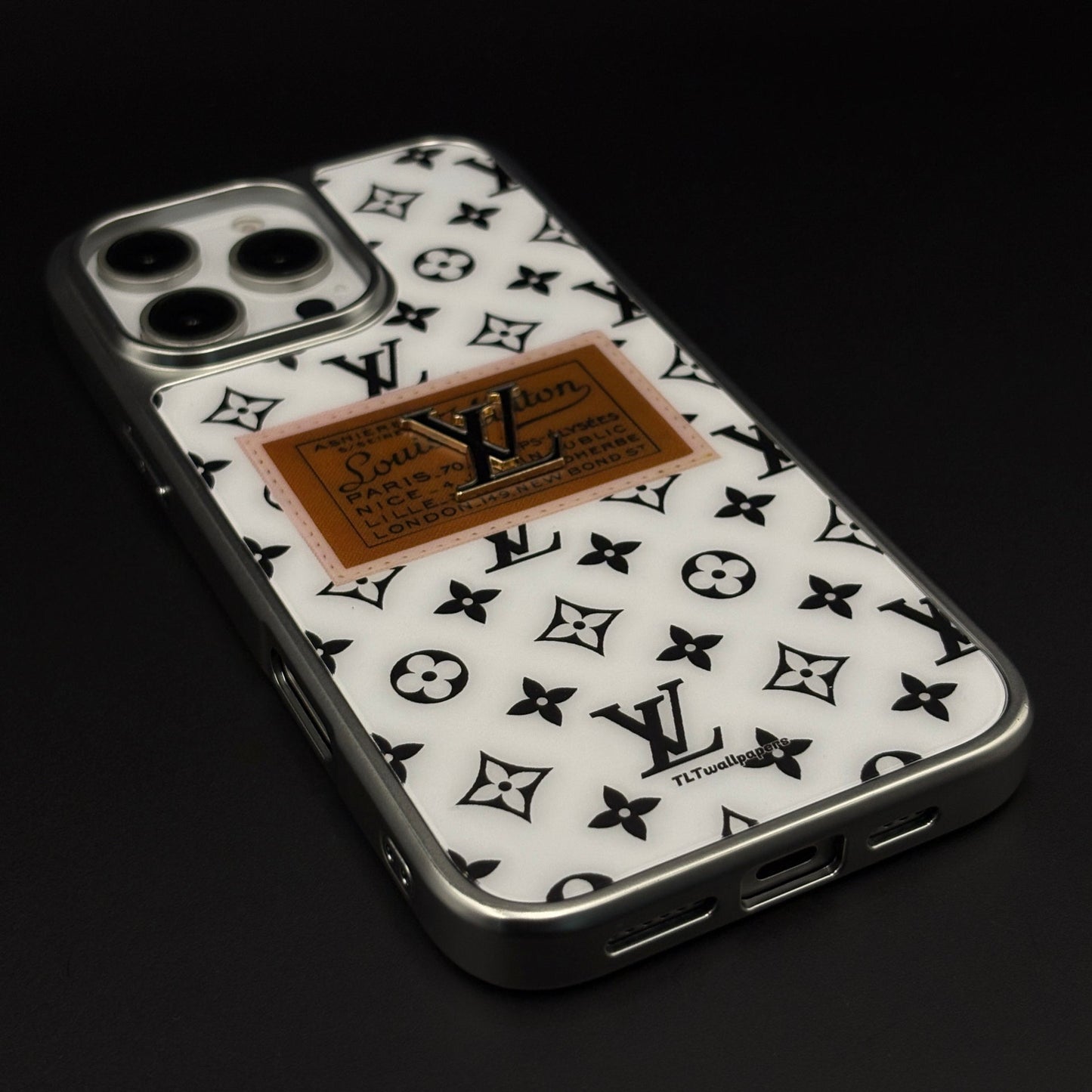 Luxury Fashion Brand Monogram Metal Style Frame Case Cover for iPhone
