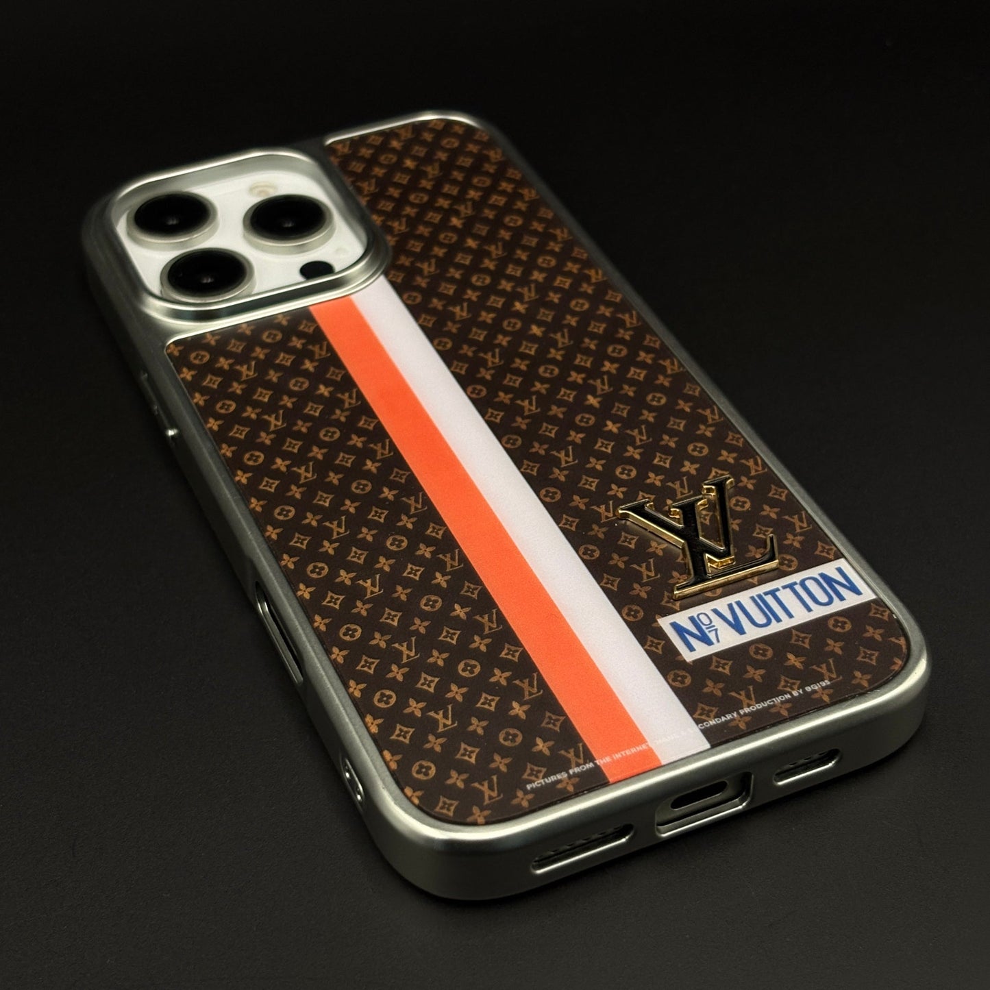 Luxury Fashion Stripe Monogram Metal Style Frame Case Cover for iPhone