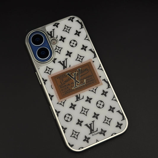 Luxury Fashion Brand Monogram Metal Style Frame Case Cover for iPhone 17
