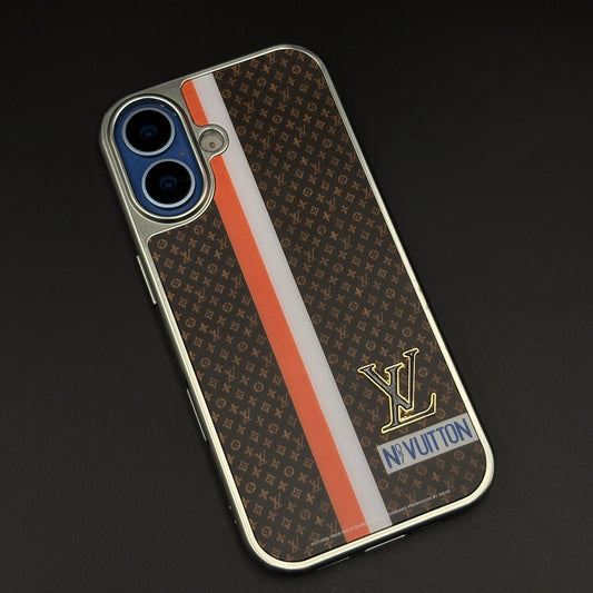Luxury Fashion Stripe Monogram Metal Style Frame Case Cover for iPhone 17