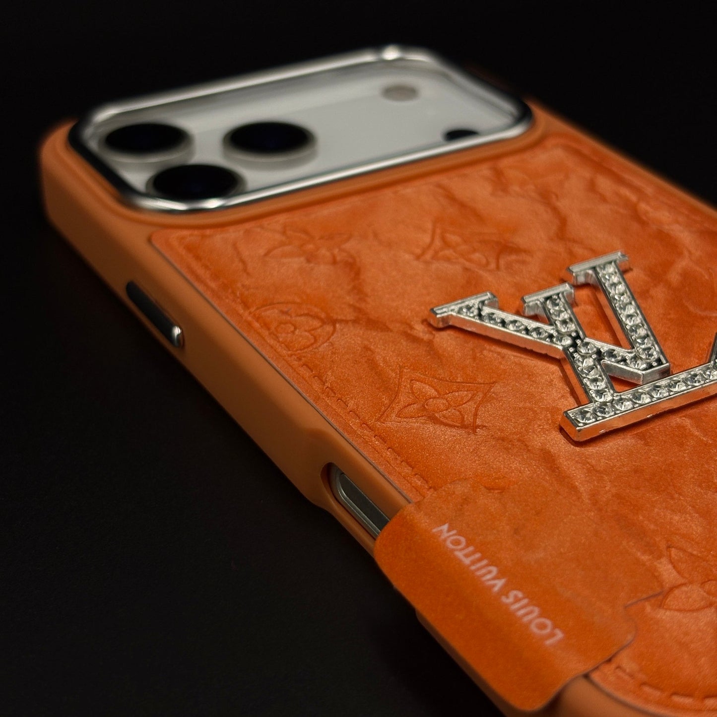Luxury Monogram Leather Case Cover for iPhone 17 Series – Orange | Diamond Letter Embossed Detail