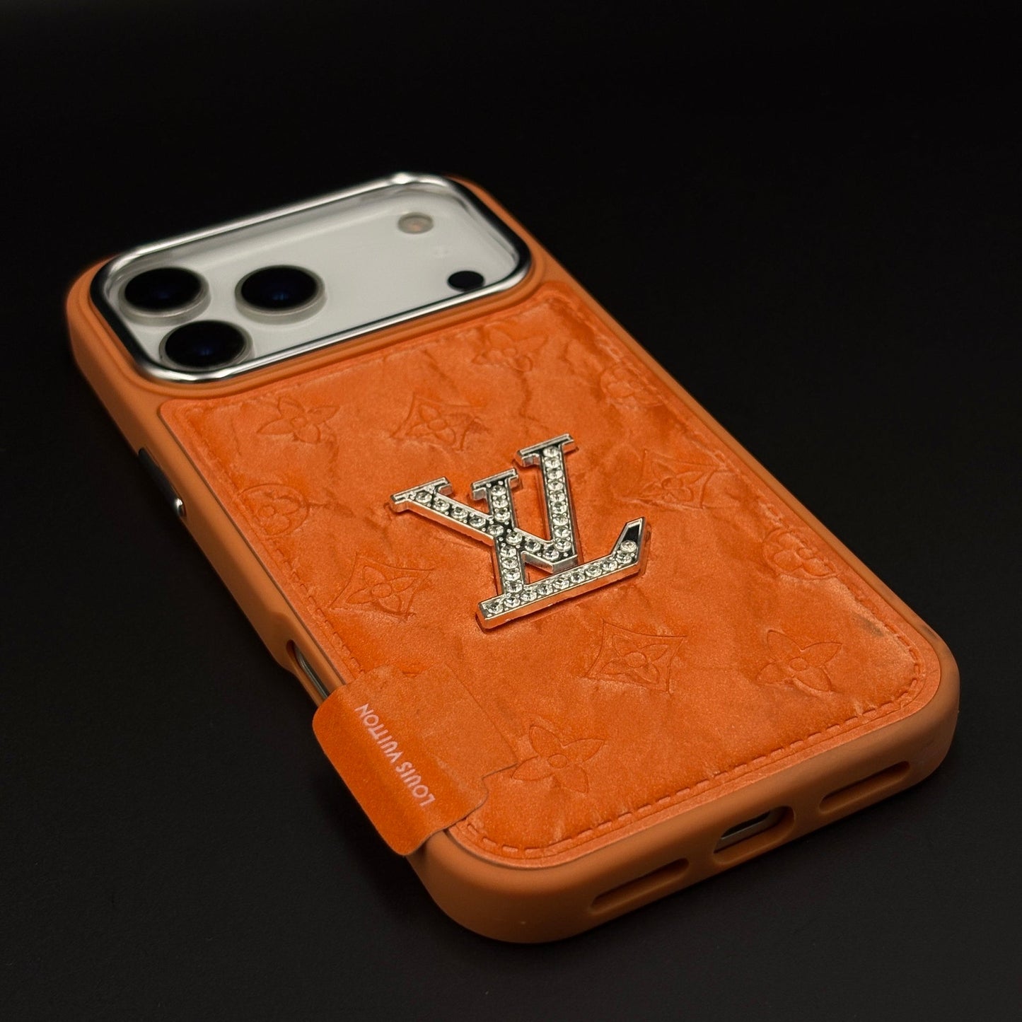 Luxury Monogram Leather Case Cover for iPhone 17 Series – Orange | Diamond Letter Embossed Detail