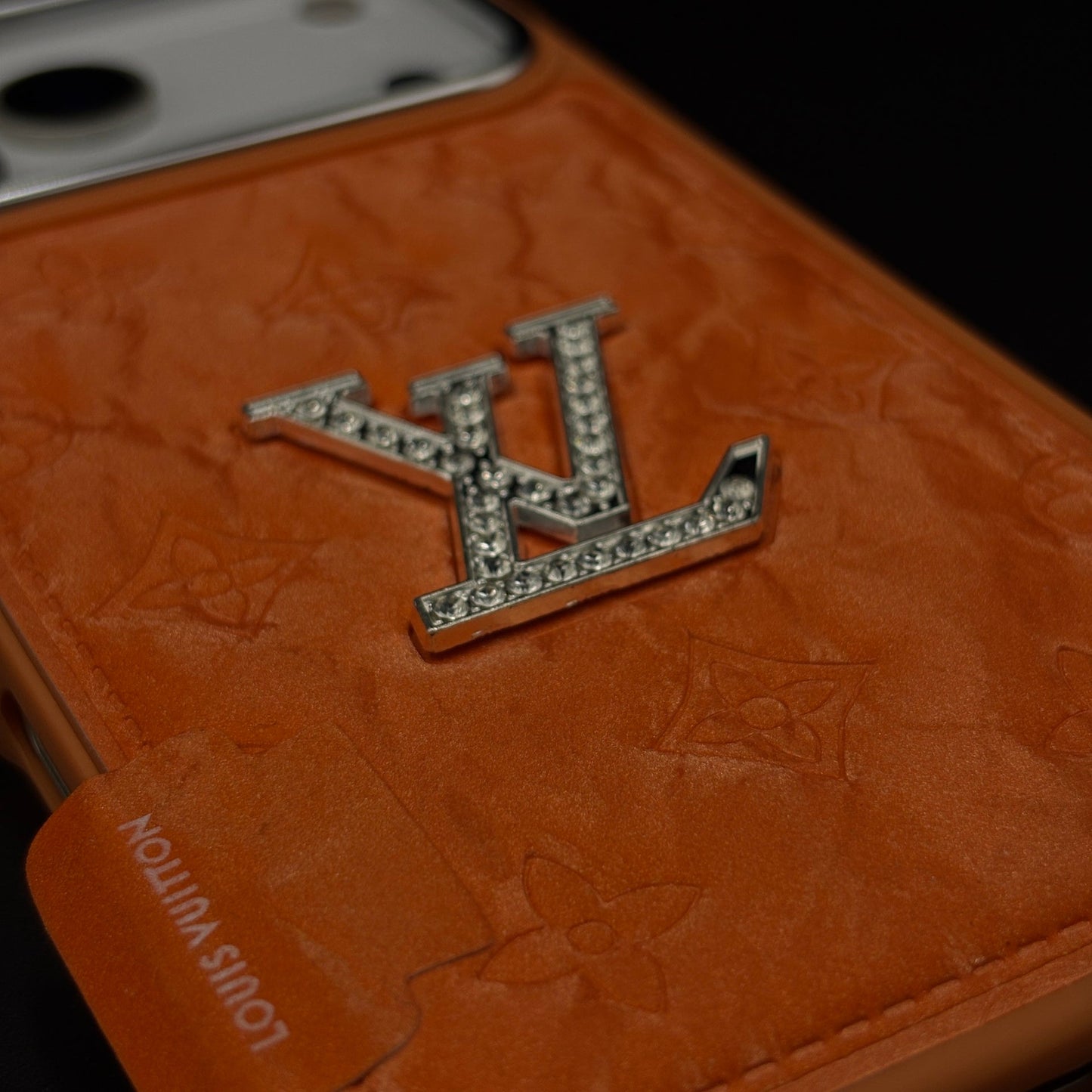 Luxury Monogram Leather Case Cover for iPhone 17 Series – Orange | Diamond Letter Embossed Detail