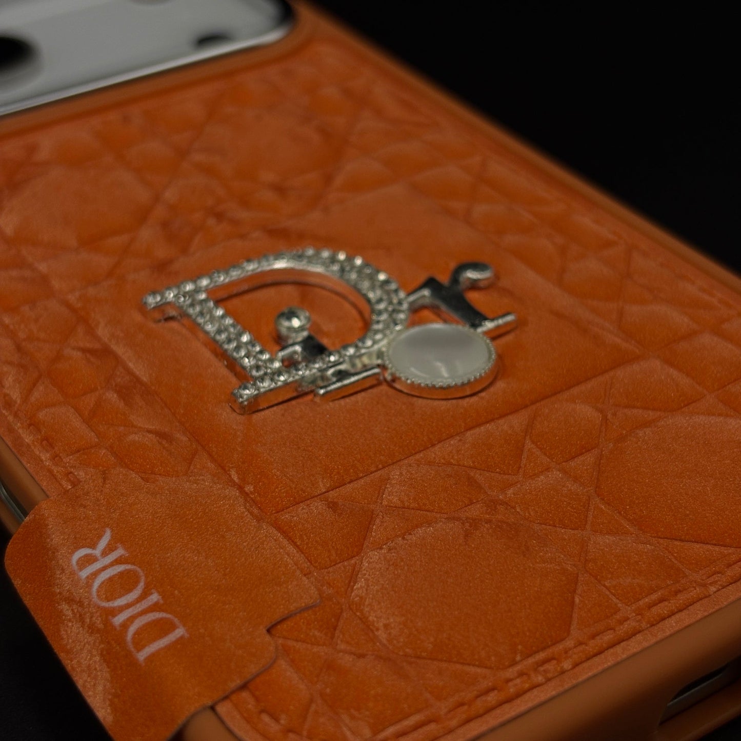 CD Pearl Diamond Luxury Leather Case for iPhone 17 Series – Orange