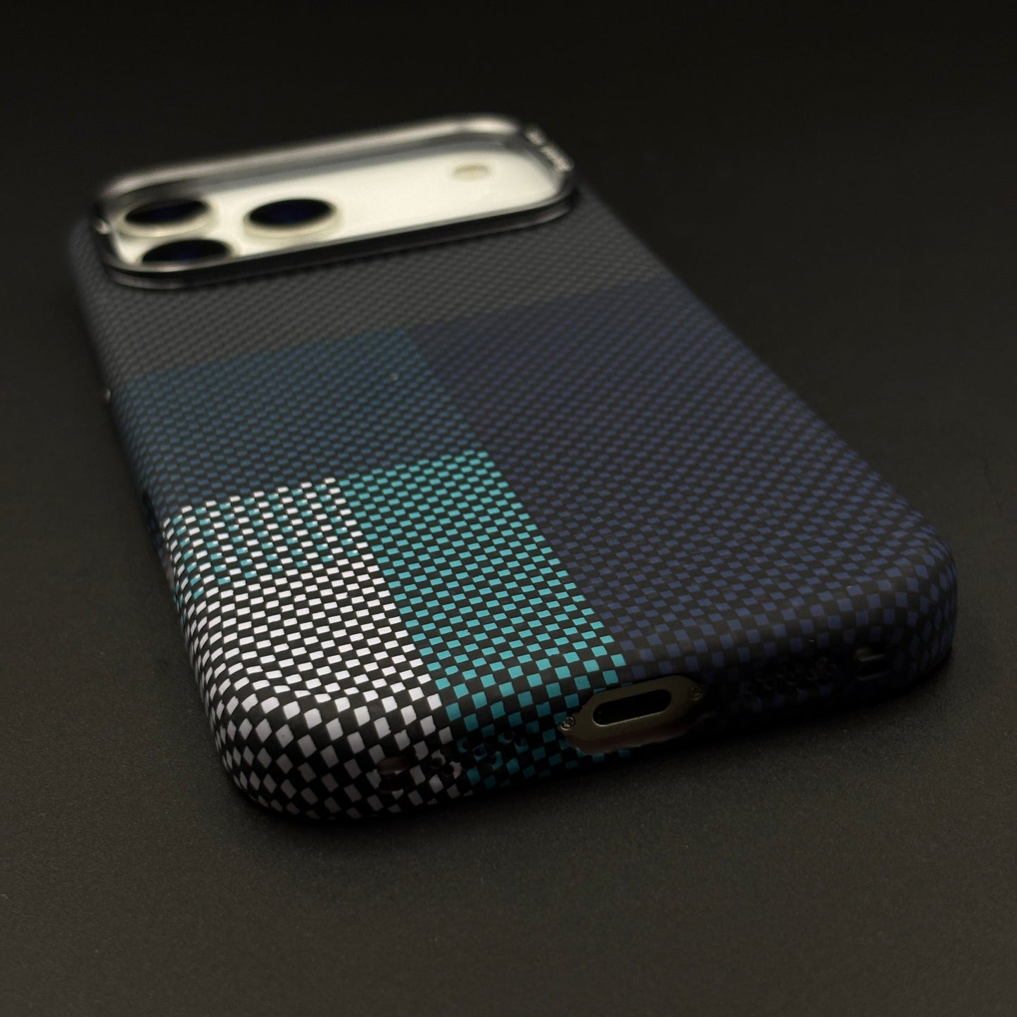 Blue Block Aramid Phone Case Cover with Hidden MagSafe for iPhone 17 Series | Carbon Fibre Feel
