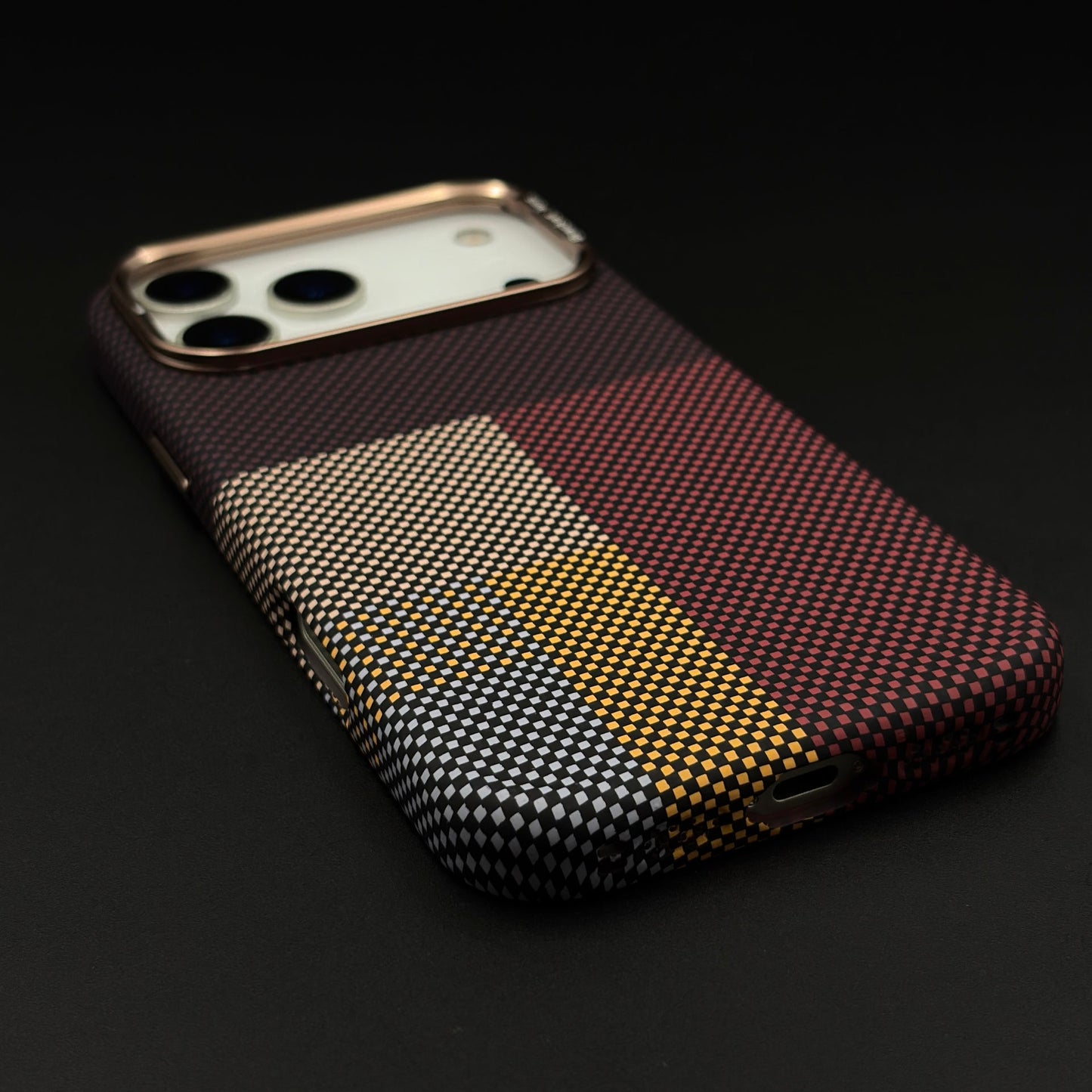 Aramid Maroon Block Phone Case Cover Camera Kickstand iPhone 17 Series | Carbon Fibre Feel | Modern Color Design | MagSafe Compatible