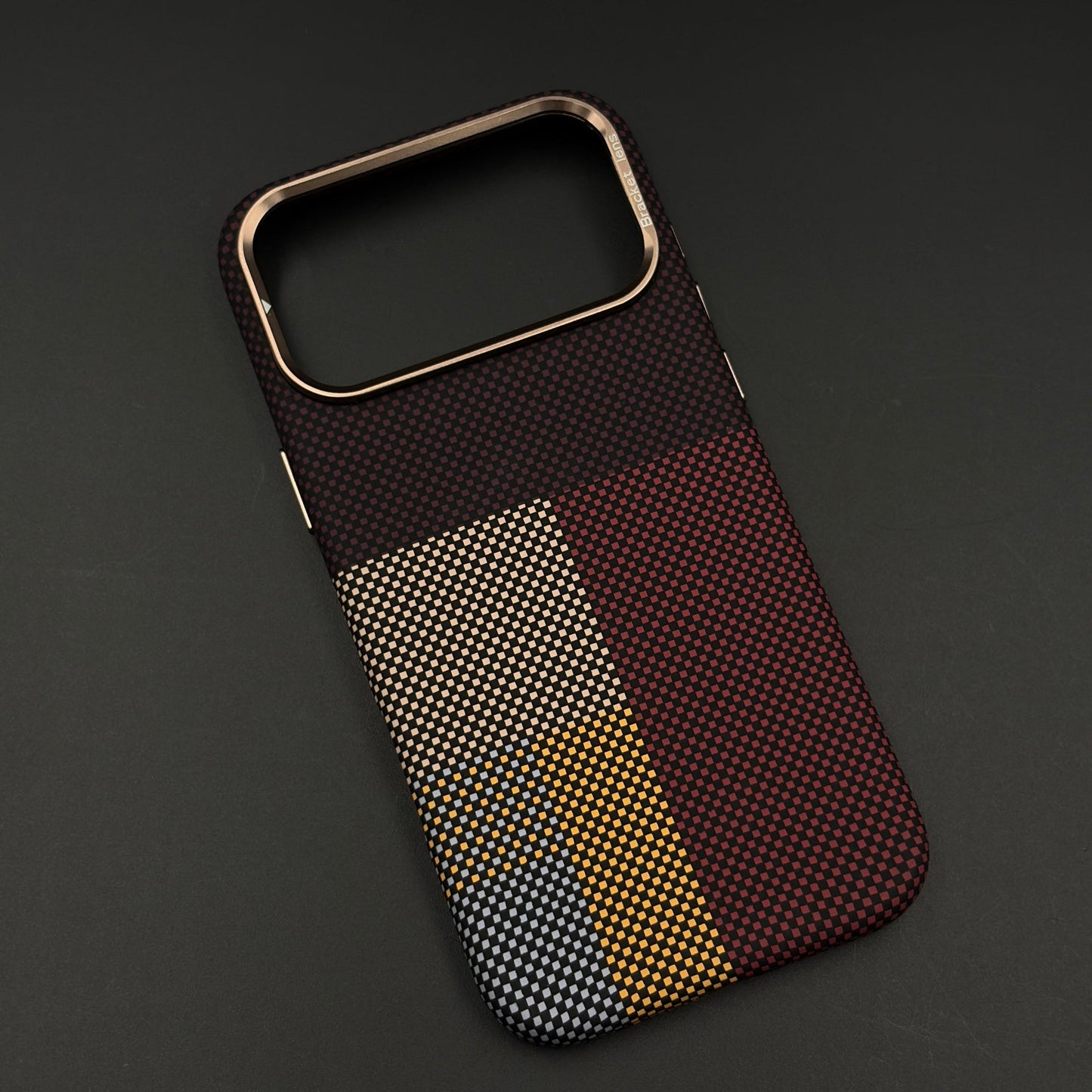 Aramid Maroon Block Phone Case Cover Camera Kickstand iPhone 17 Series | Carbon Fibre Feel | Modern Color Design | MagSafe Compatible