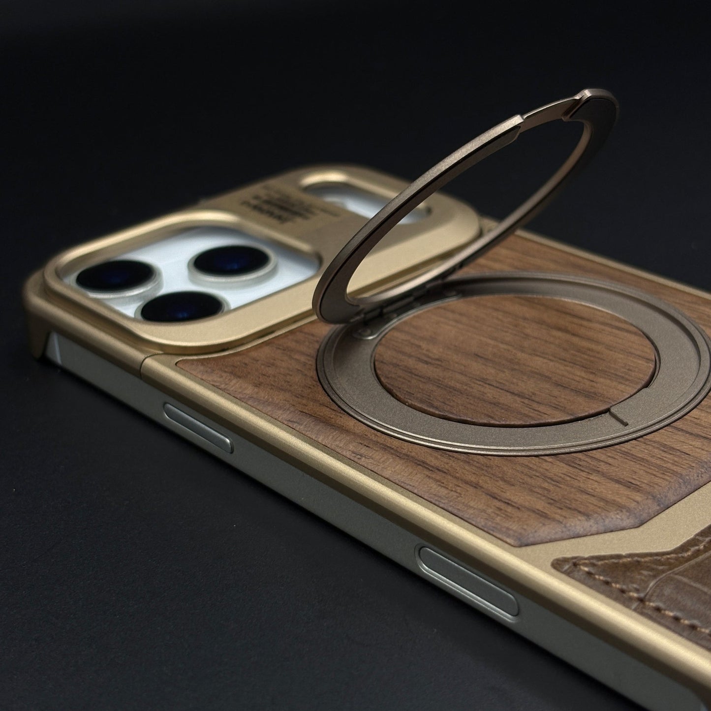Croc & Wood Pattern Rotating MagSafe Phone Case Cover for iPhone 17 Series | Metal Stand