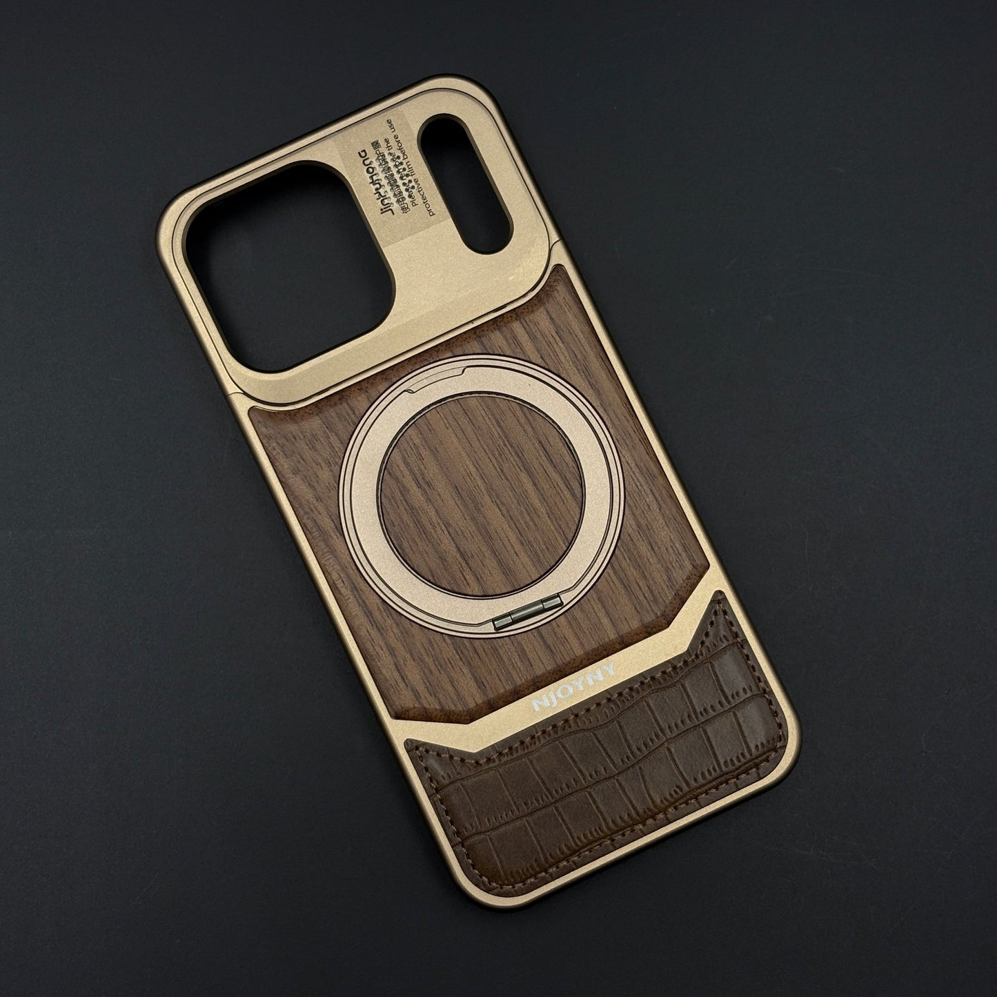 Croc & Wood Pattern Rotating MagSafe Phone Case Cover for iPhone 17 Series | Metal Stand
