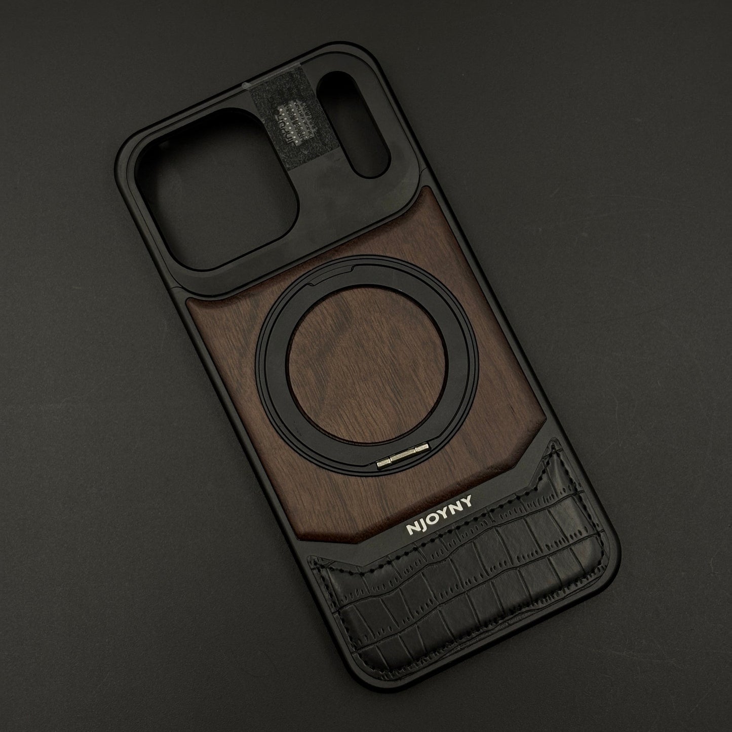 Croc & Wood Pattern Rotating MagSafe Phone Case Cover for iPhone 17 Series | Metal Stand