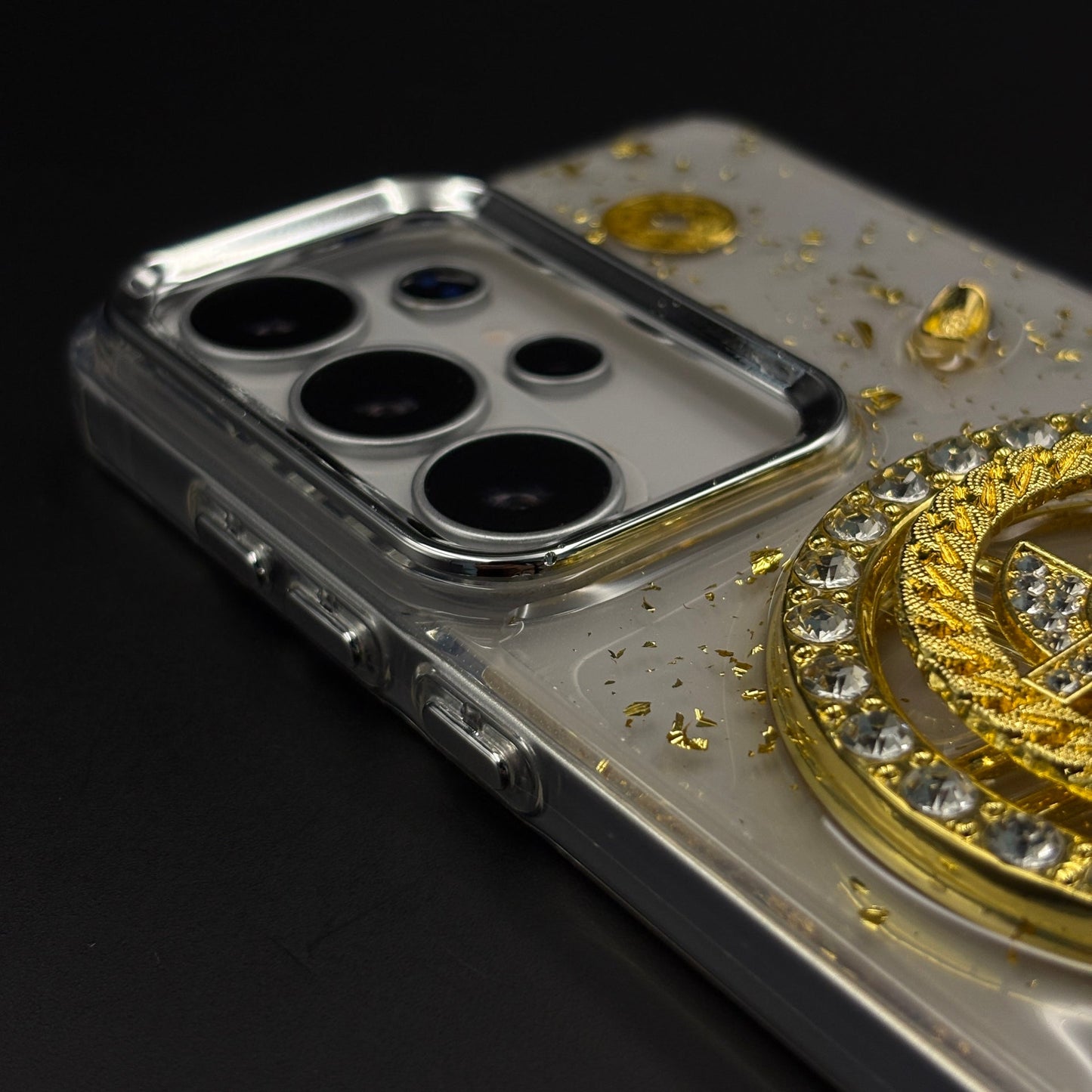 Luxury Rotating Dollar Case for Samsung Galaxy S26 Ultra | Gold Bling Coin Design with Beaded Wrist Strap
