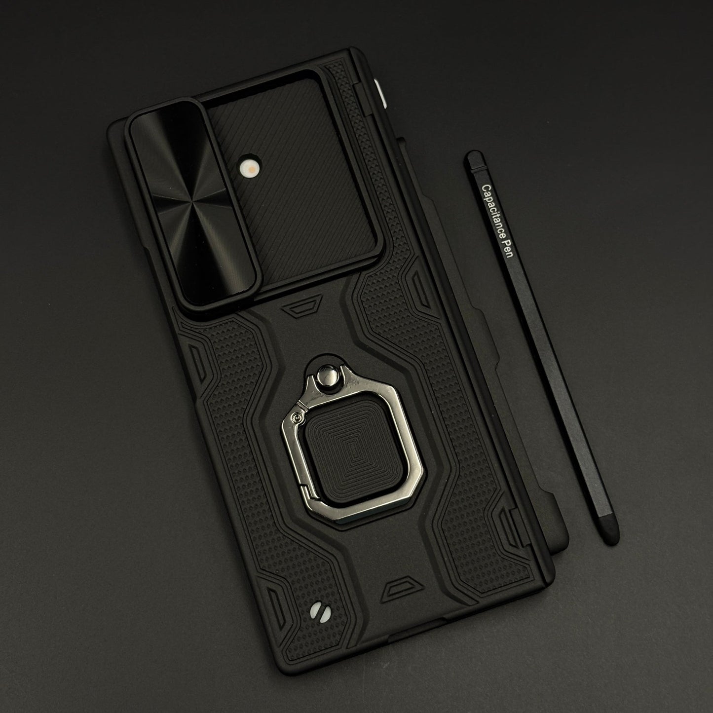 Rugged Armor Ring Stand Case Cover with Camera Slider & Stylus Pen for Samsung Galaxy Z Fold 7