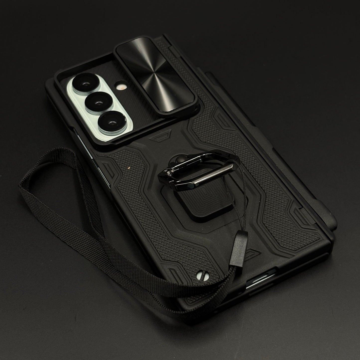 Rugged Armor Ring Stand Case Cover with Camera Slider & Stylus Pen for Samsung Galaxy Z Fold 7