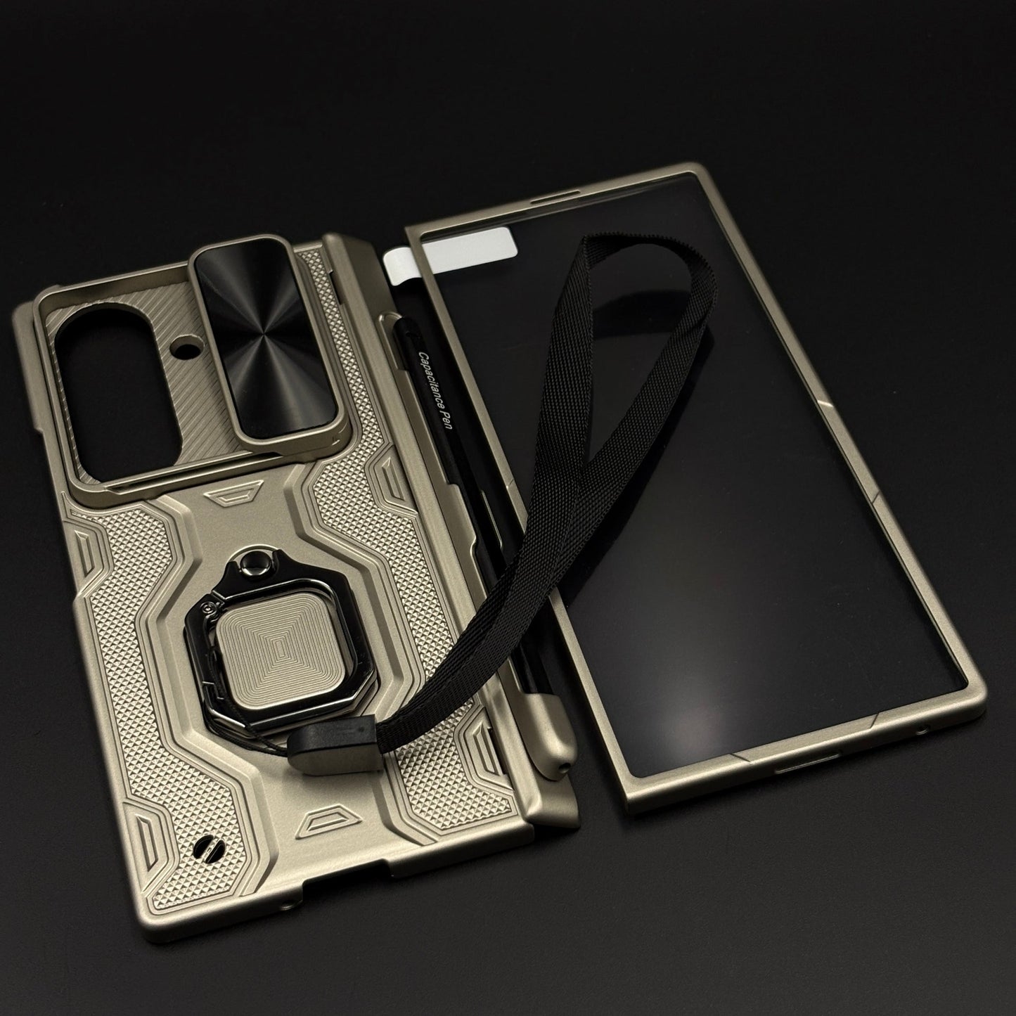 Rugged Armor Ring Stand Case Cover with Camera Slider & Stylus Pen for Samsung Galaxy Z Fold 7