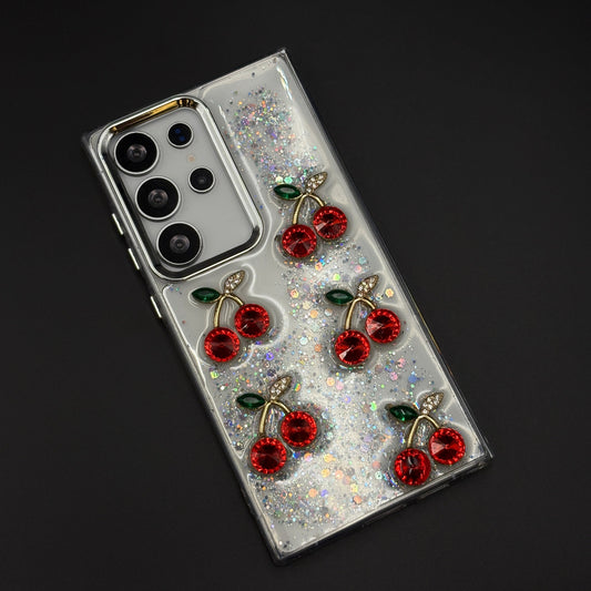 Cherry Shimmer Glitter Phone Case Cover for Samsung Galaxy S24 Ultra | Gemstone 3D Fruit Cover