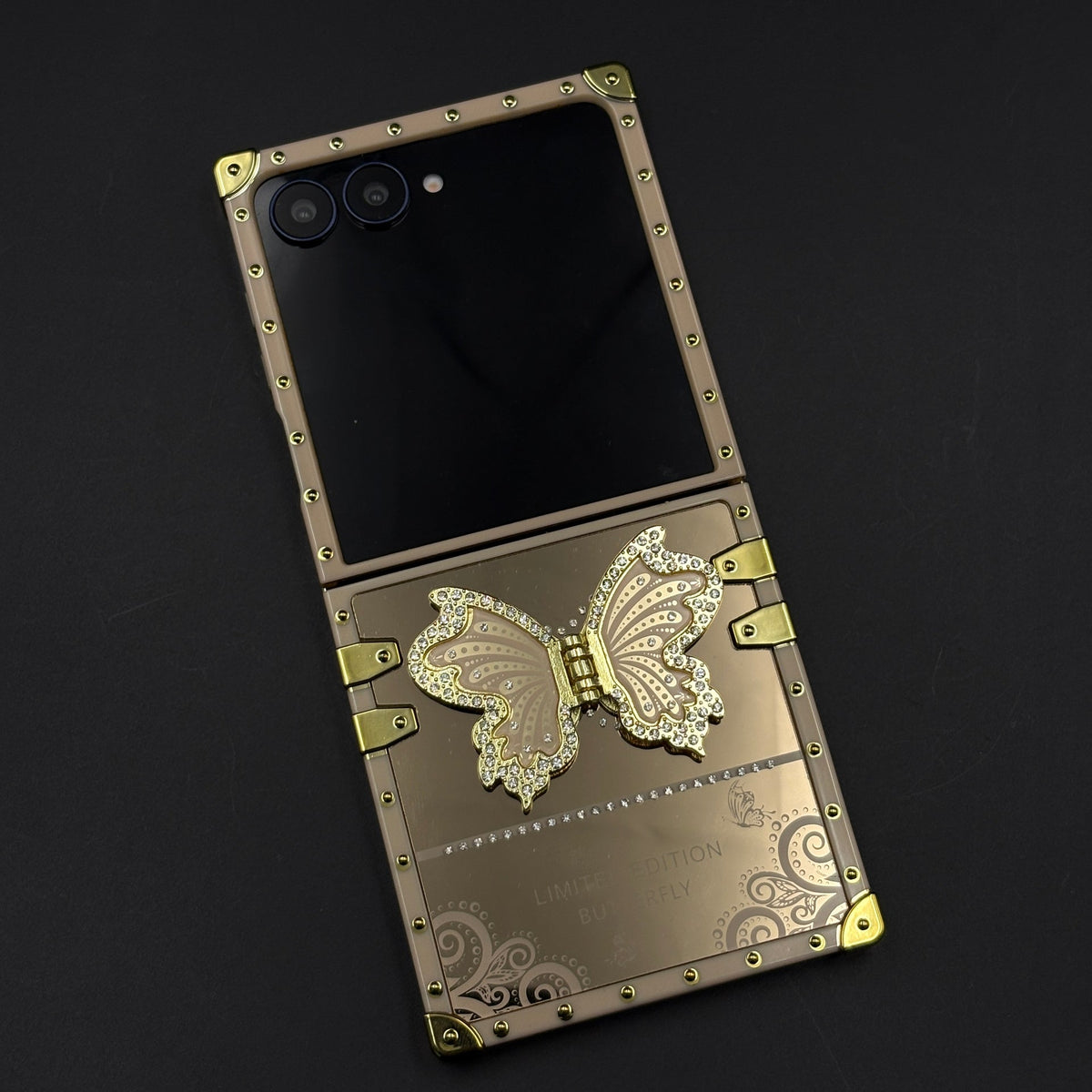 Luxury Butterfly Trunk Case for Samsung Galaxy Z Flip 7 | Gold Mirror Finish | Diamond Butterfly