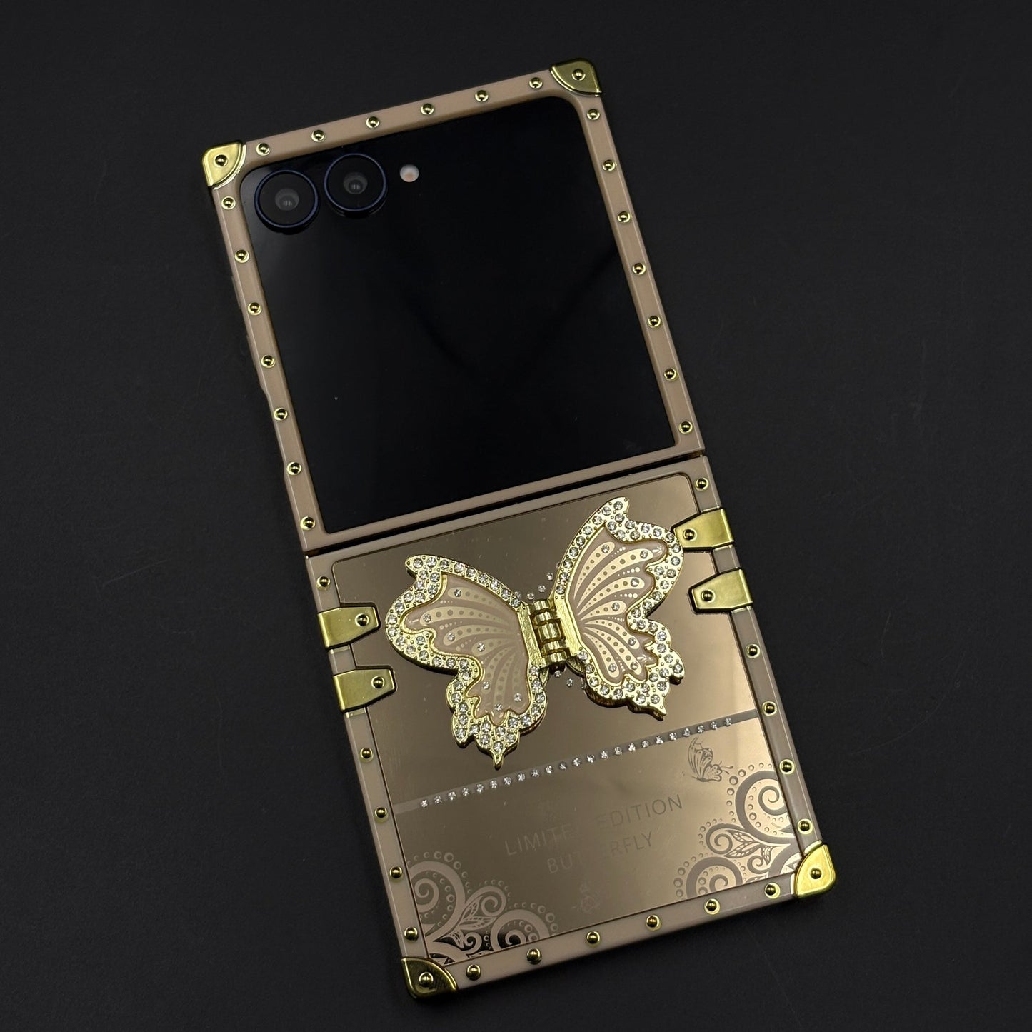 Luxury Butterfly Trunk Case for Samsung Galaxy Z Flip 7 | Gold Mirror Finish | Diamond Butterfly