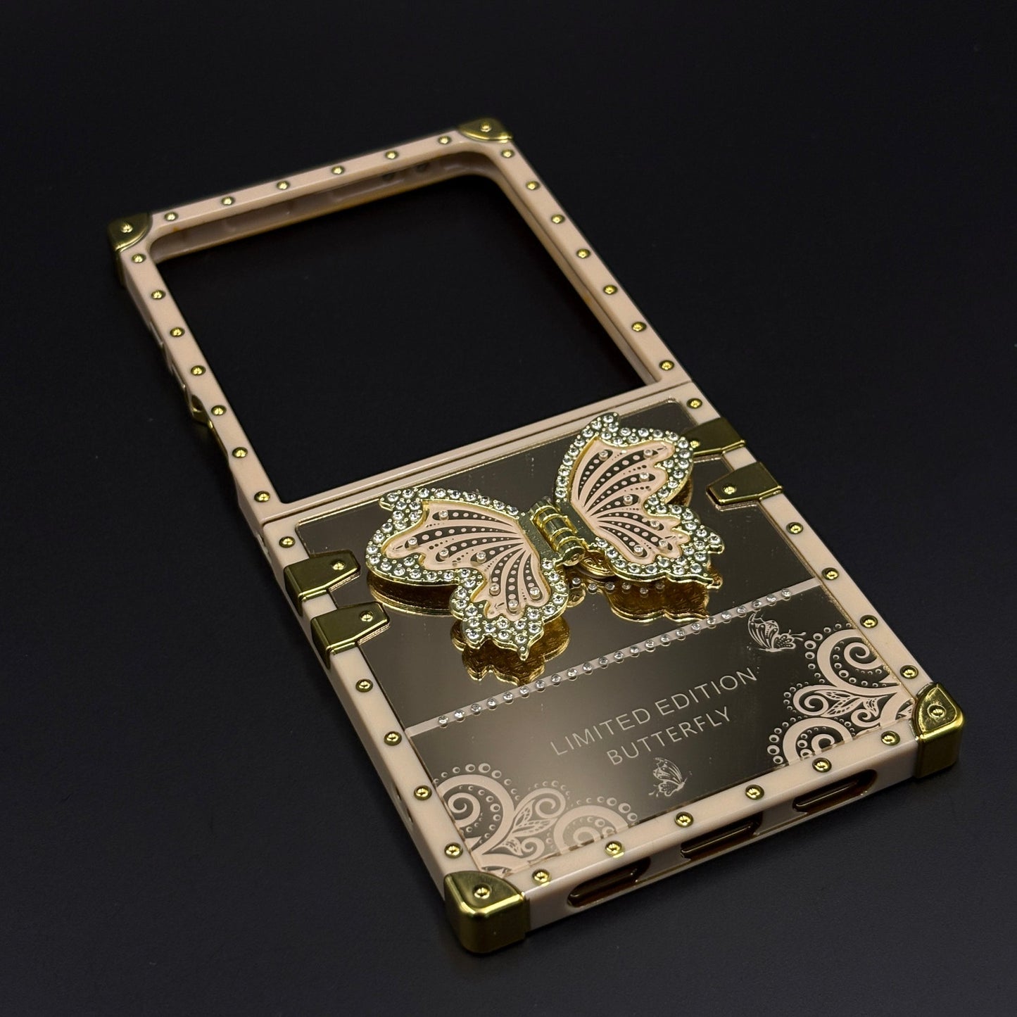 Luxury Butterfly Trunk Case for Samsung Galaxy Z Flip 7 | Gold Mirror Finish | Diamond Butterfly