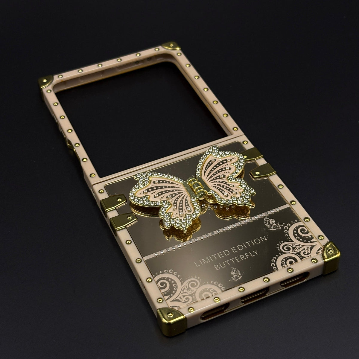 Luxury Butterfly Trunk Case for Samsung Galaxy Z Flip 7 | Gold Mirror Finish | Diamond Butterfly
