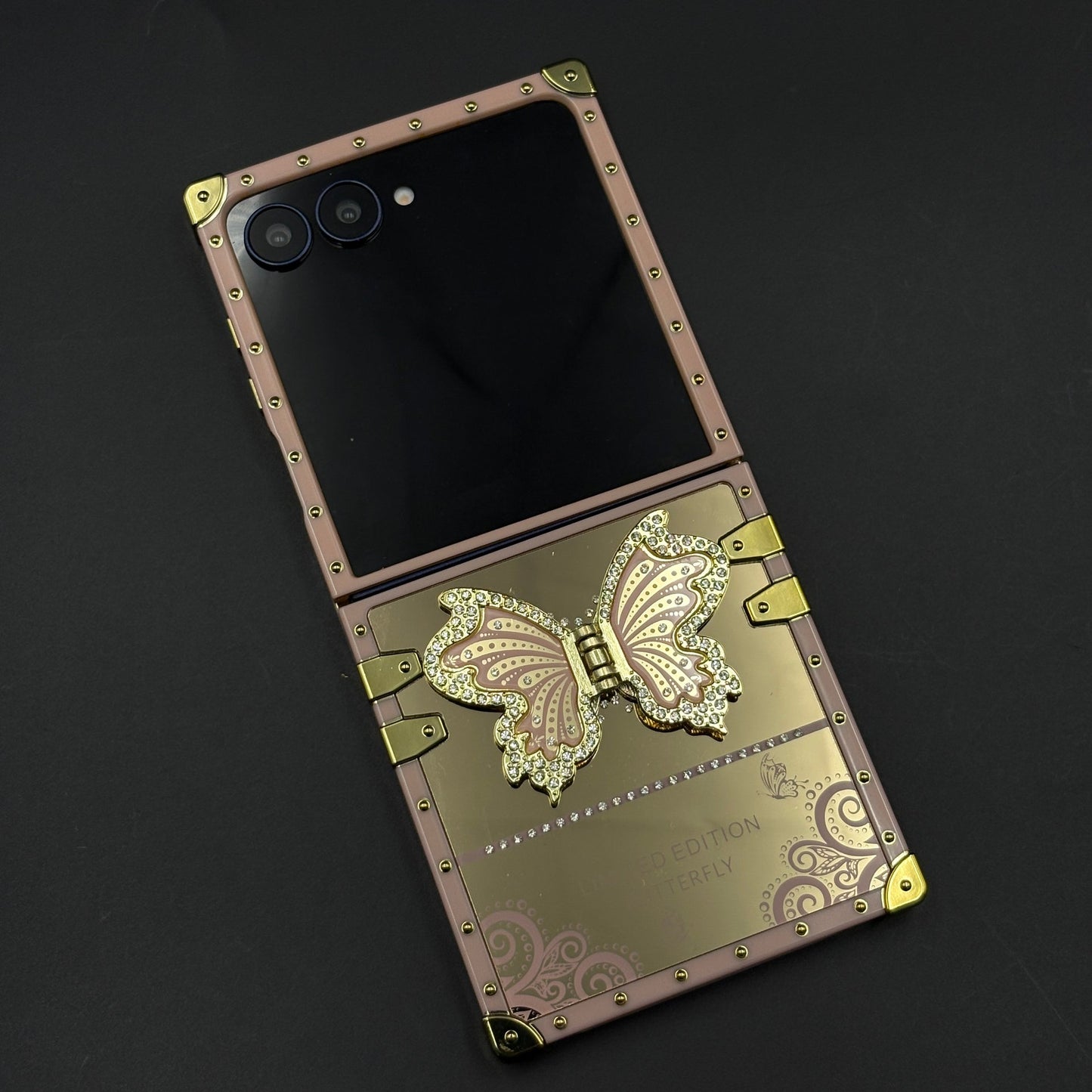 Luxury Butterfly Trunk Case for Samsung Galaxy Z Flip 8 | Gold Mirror Finish | Diamond Butterfly