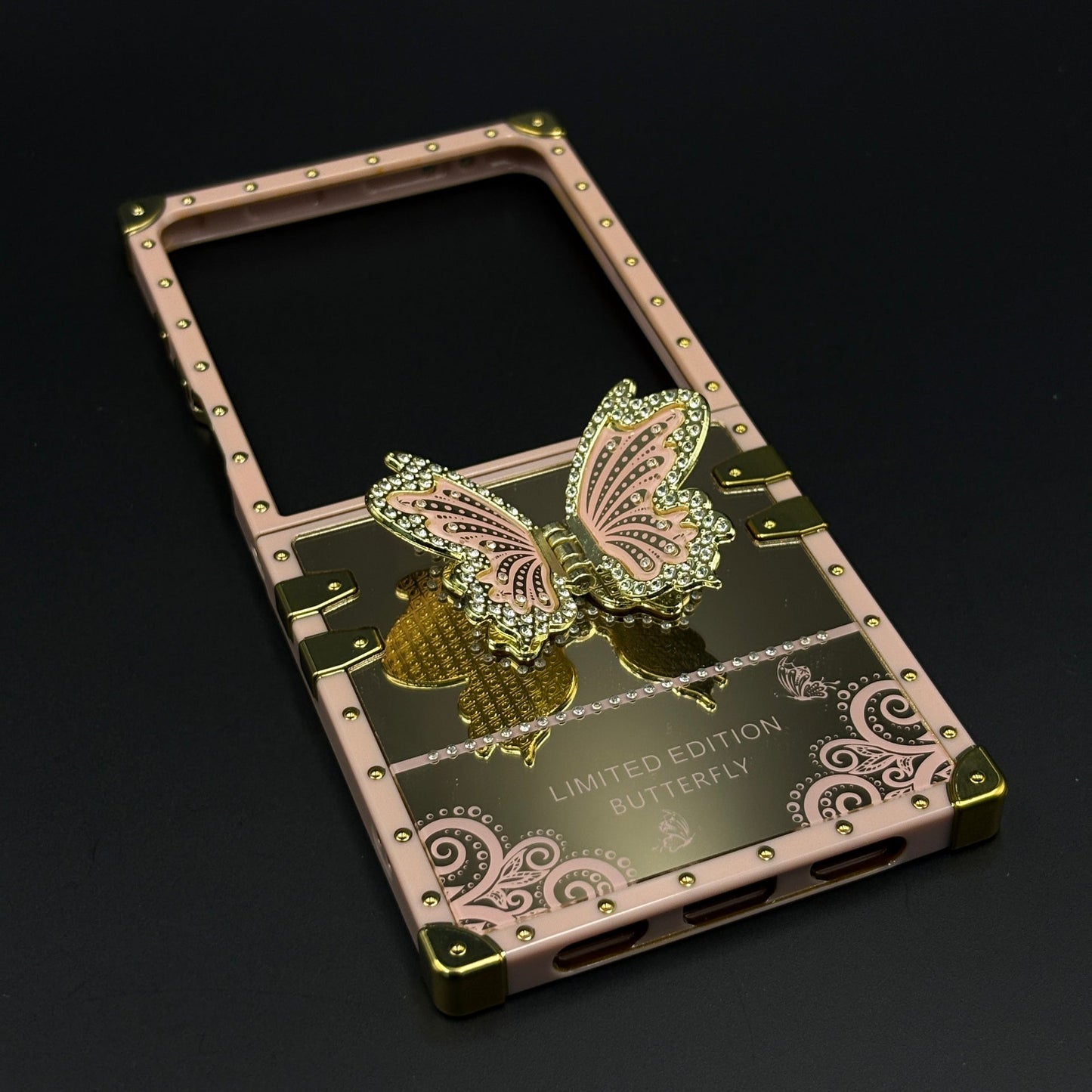 Luxury Butterfly Trunk Case for Samsung Galaxy Z Flip 7 | Gold Mirror Finish | Diamond Butterfly