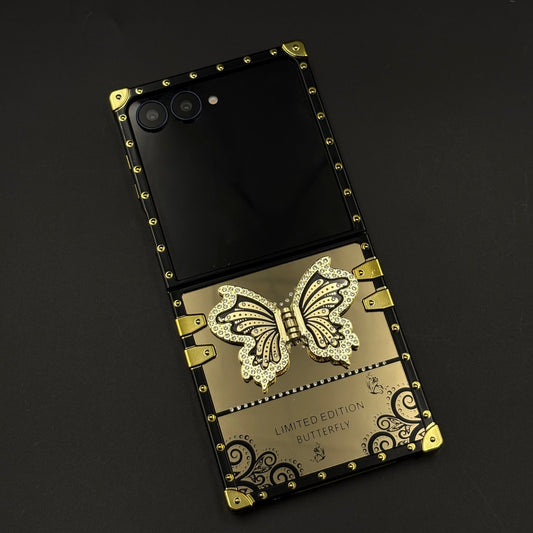 Luxury Butterfly Trunk Case for Samsung Galaxy Z Flip 7 | Gold Mirror Finish | Diamond Butterfly